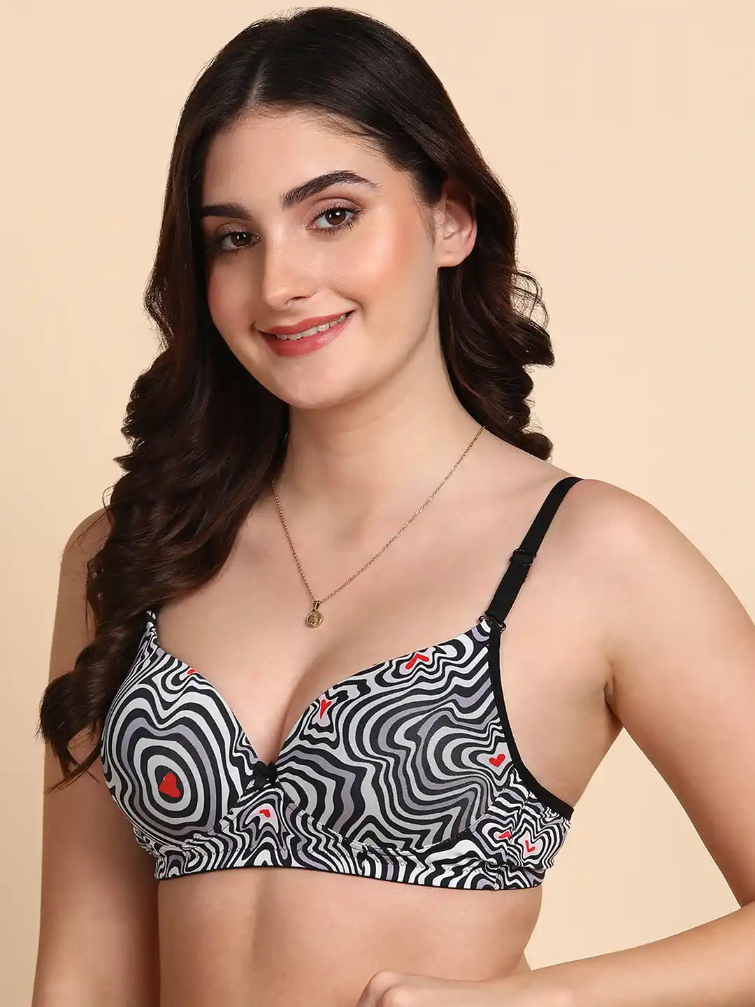 Sushme Medium Padded Cotton Rich Bra - Full Coverage, Seamless, Multiway Straps, Wirefree Everyday T-Shirt Bra (Sushme 15340-PRINTED)