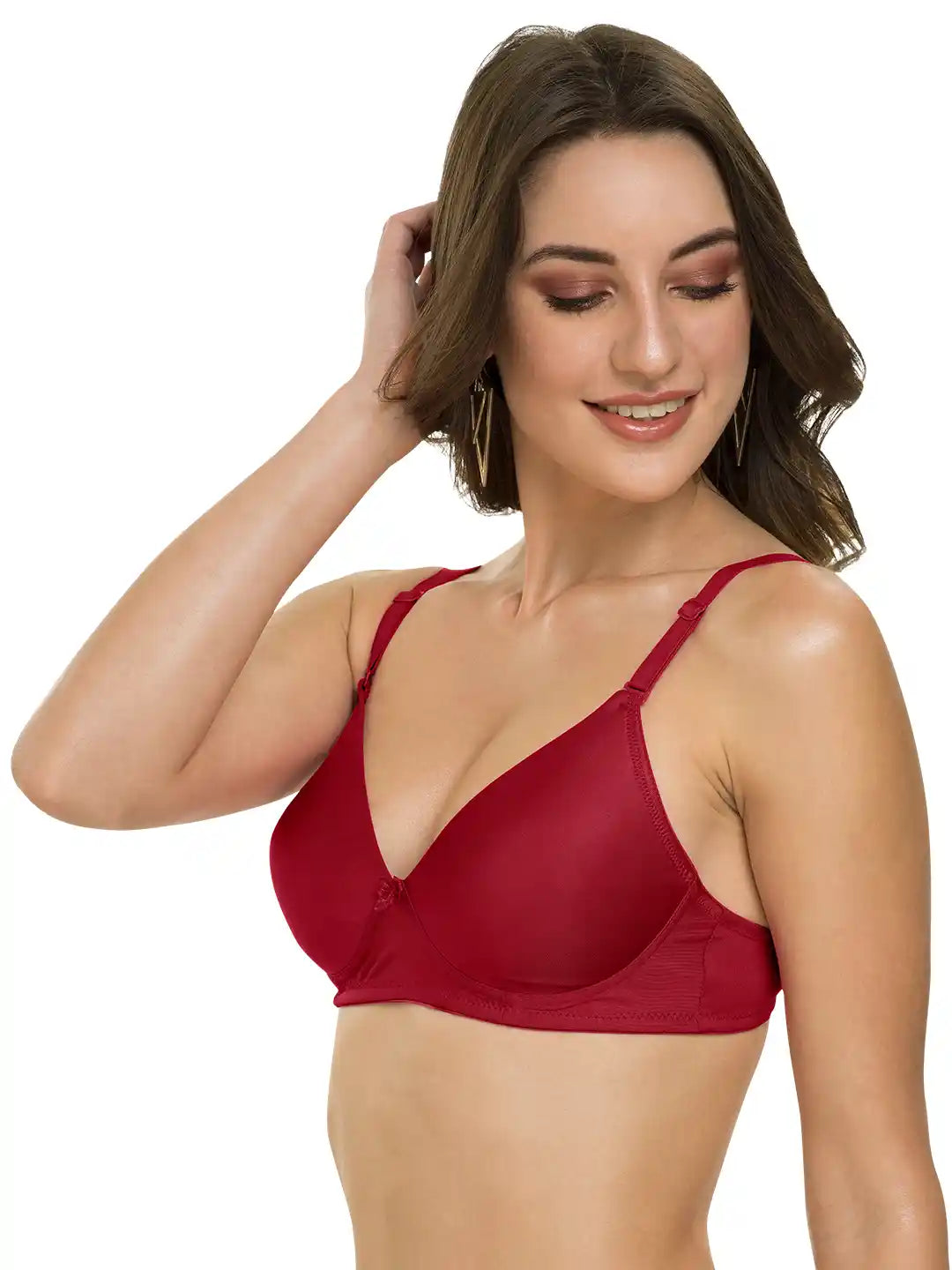 Sushme Heavily Padded Semi Push-Up Bra - Soft Polyamide Fabric - 3/4th Coverage, Wireless, Multiway Straps, Seamless - Everyday T-Shirt Bra (Sushme-199-MRN)