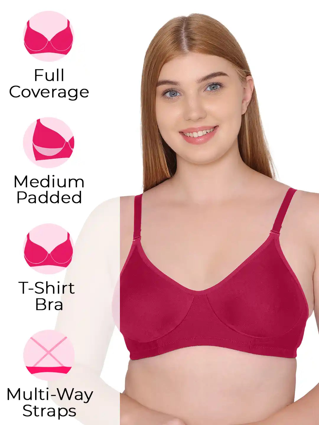 Sushme Non Padded Uniform Bra - Cotton Rich Fabric - Full Coverage, Multiway Straps, Wirefree, Seamless T-Shirt Bra (Sushme-253-WIN)