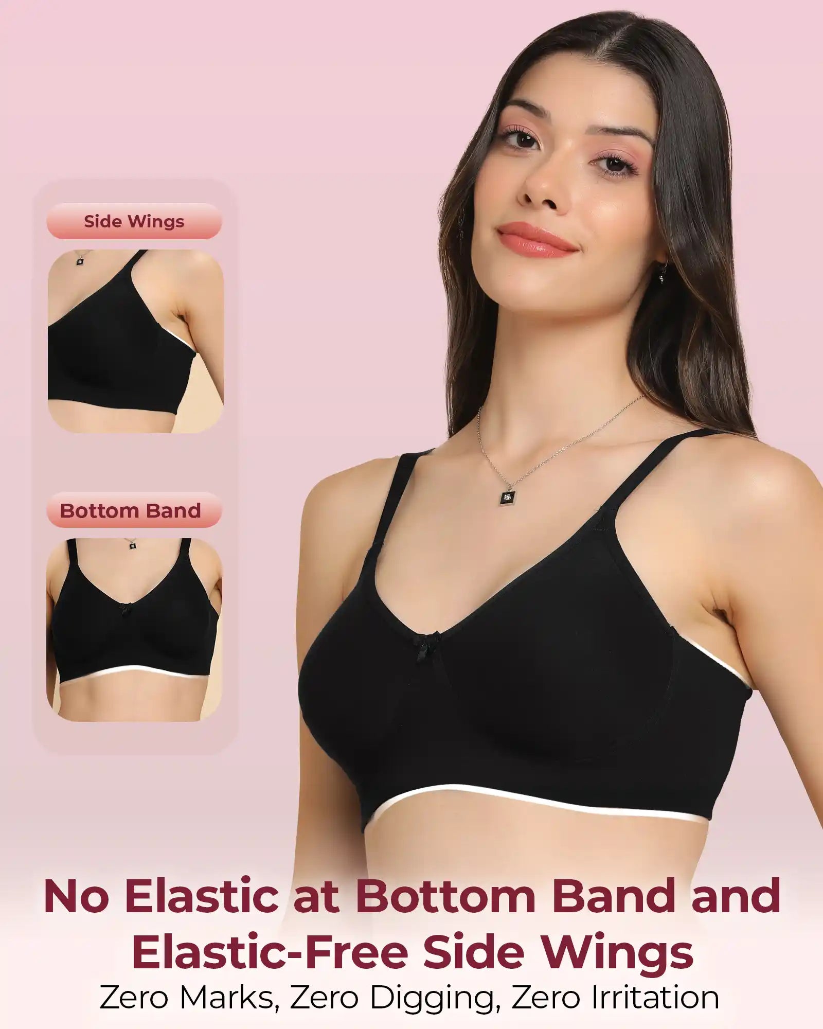 Sushme Invisi-Soft Easy-Fit Seamless Bonded T-Shirt Bra | Full Coverage | Elastic-Free Comfort | Wire-Free | Elastic-Free Side Wings | B. C. D Cup Sizes(Sushme IS 352-BLK)