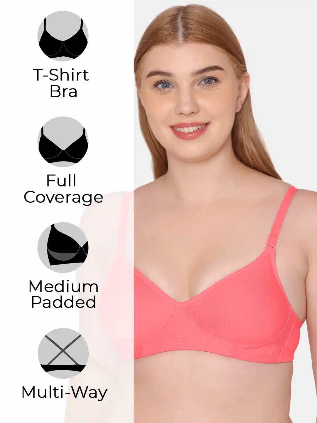 Sushme Beginners Sports Bra - Non Padded - Racer Back - Broad Strap - Full Coverage - Wirefree, Seamless T-Shirt Bra (Sushme 1301-CRL)