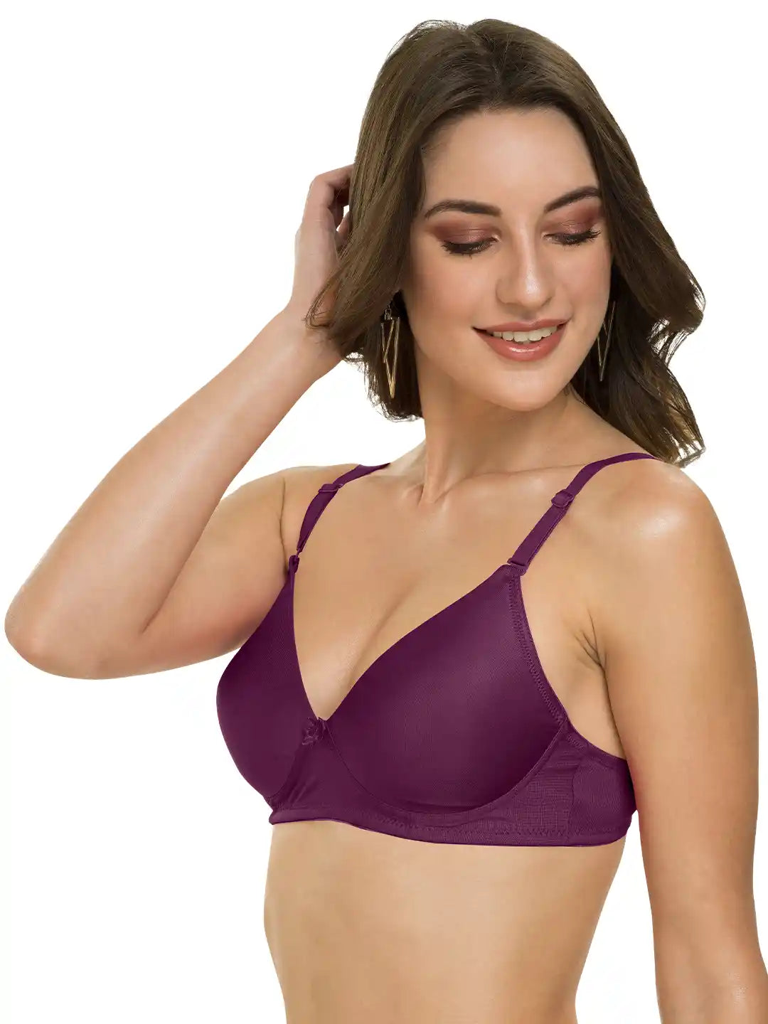 Sushme Heavily Padded Semi Push-Up Bra - Soft Polyamide Fabric - 3/4th Coverage, Wireless, Multiway Straps, Seamless - Everyday T-Shirt Bra (Sushme-199-PUR)