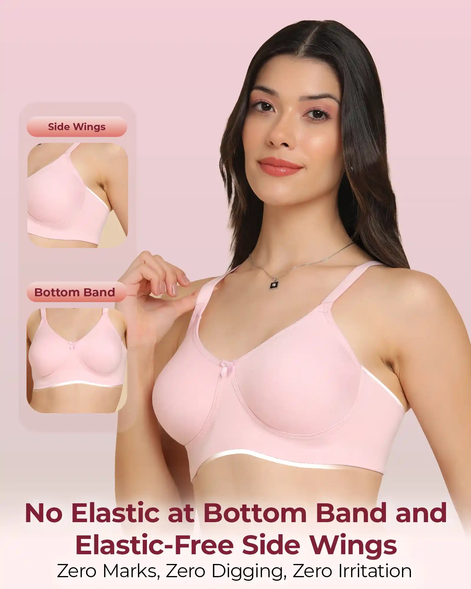Sushme Invisi-Soft Easy-Fit Seamless Bonded T-Shirt Bra | Full Coverage | Elastic-Free Comfort | Wire-Free | Elastic-Free Side Wings | B. C. D Cup Sizes(Sushme IS 352-PK)