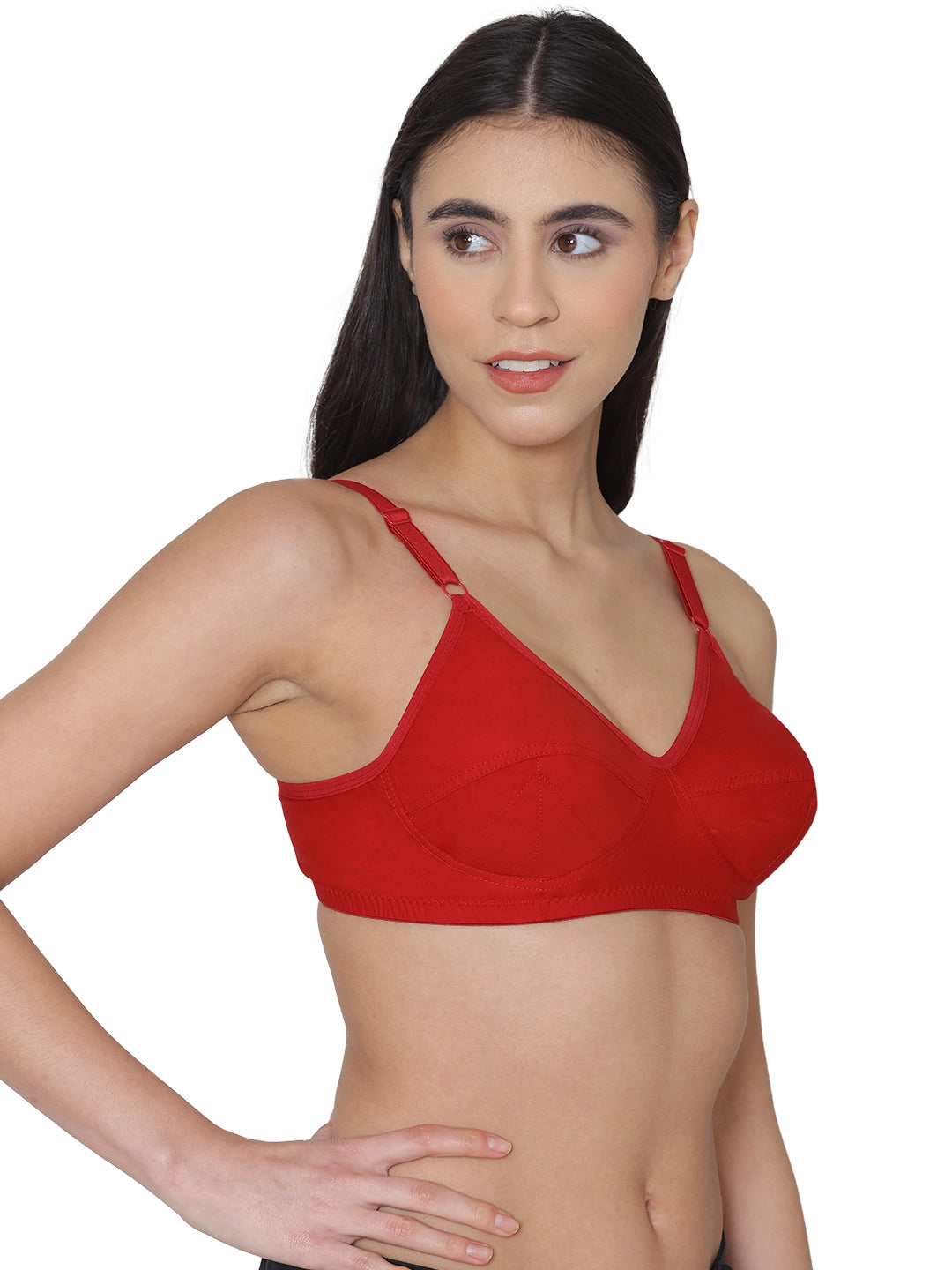 Sushme Minimiser Full Figure Bra - 100% Cotton - Non-Padded - Full Coverage, Wireless Seamed Bra (Sushme 375-RD)