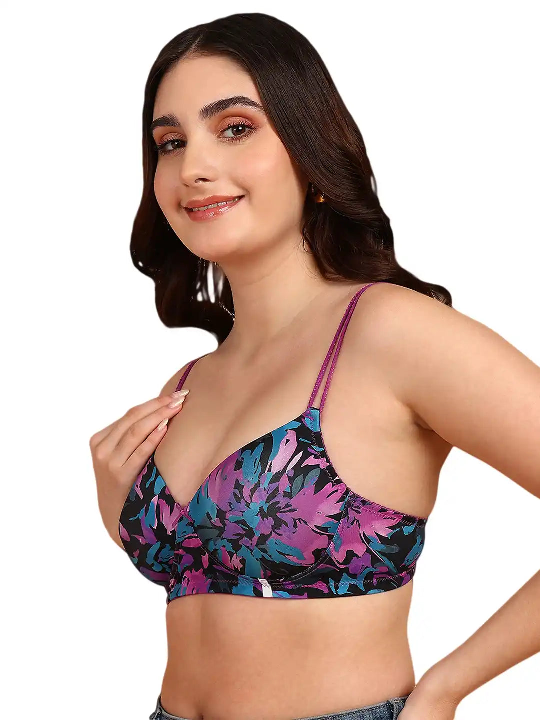 Sushme Backless Transparent Back Bra - Lightly Padded - Soft Polyamide Fabric - Seamless, Full Coverage, Multiway Straps - T-Shirt Bra (Sushme 19209-PRINTED)
