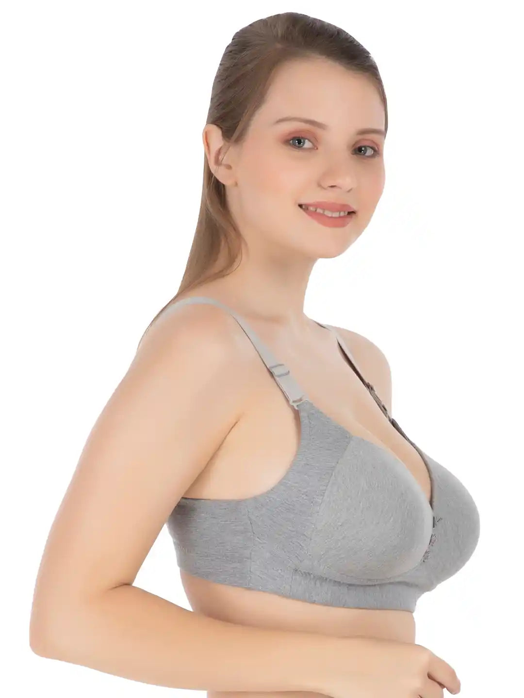 Sushme Minimiser Medium Padded Cotton Lycra Bra (Plus Size) - Triple Hook - Full Coverage - Wirefree - Seamless T-Shirt Bra (Sushme-LW-320-GRY)