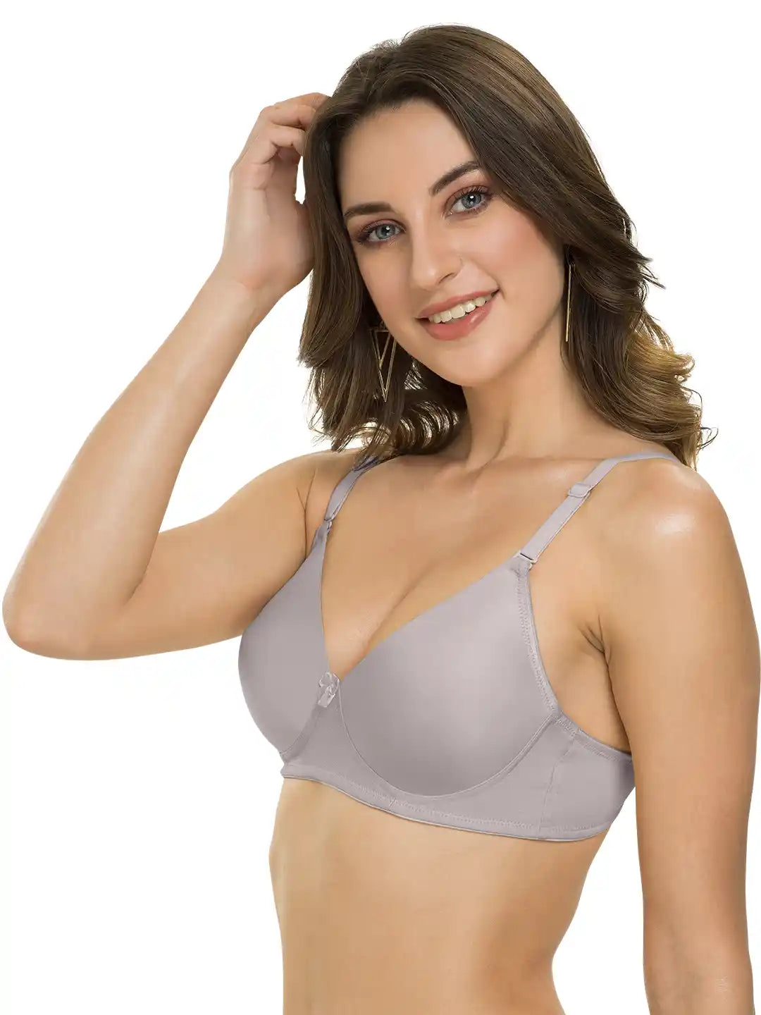 Sushme Heavily Padded Semi Push-Up Bra - Soft Polyamide Fabric - 3/4th Coverage, Wireless, Multiway Straps, Seamless - Everyday T-Shirt Bra (Sushme-199-GRY)