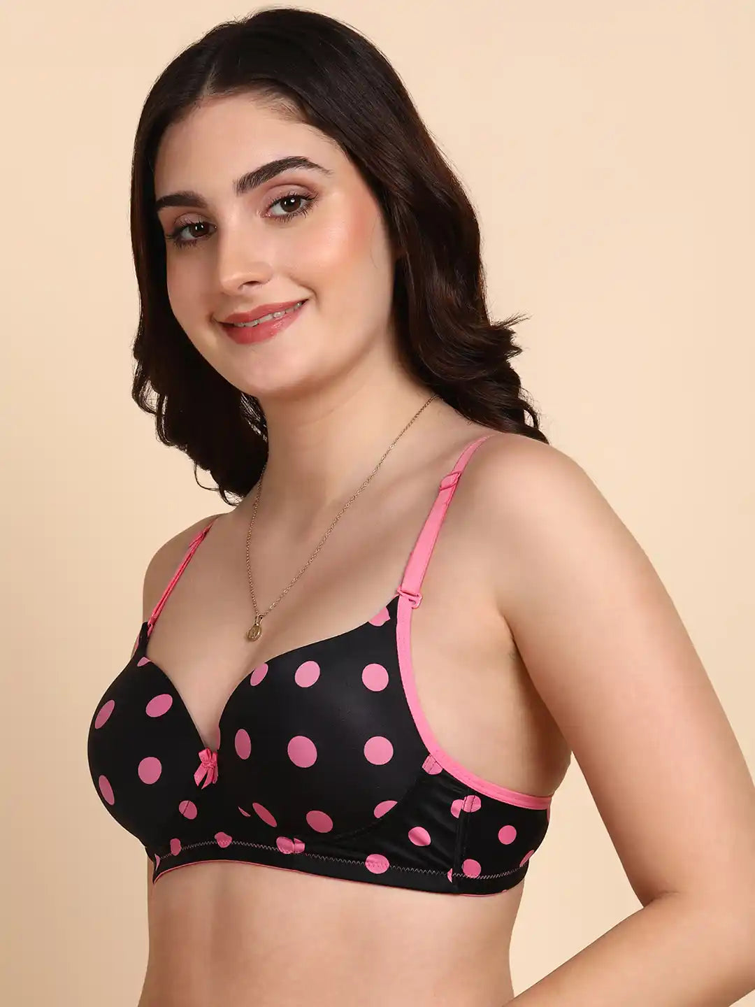 Sushme Medium Padded Cotton Rich Bra - Full Coverage, Seamless, Multiway Straps, Wirefree Everyday T-Shirt Bra (Sushme 15342-PRINTED)
