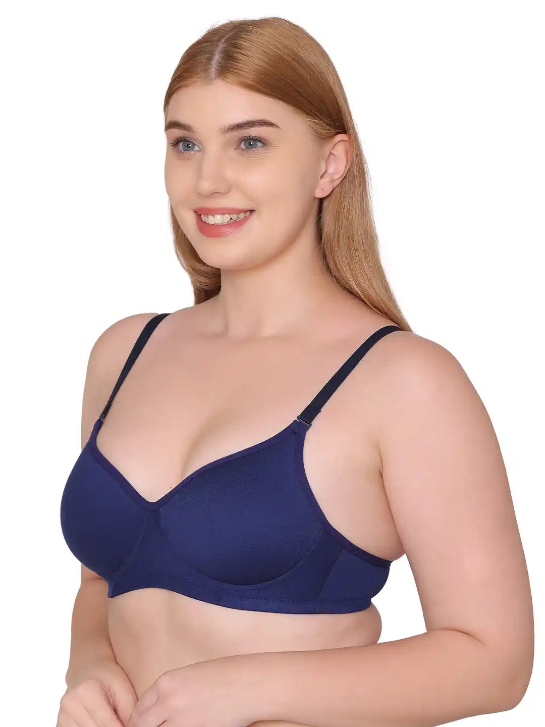 Sushme Lightly Padded Super Soft Bra - Cotton Rich - Full Coverage, Multiway Straps, Wireless, Seamless- T-Shirt Bra (Sushme 611-NBLU)