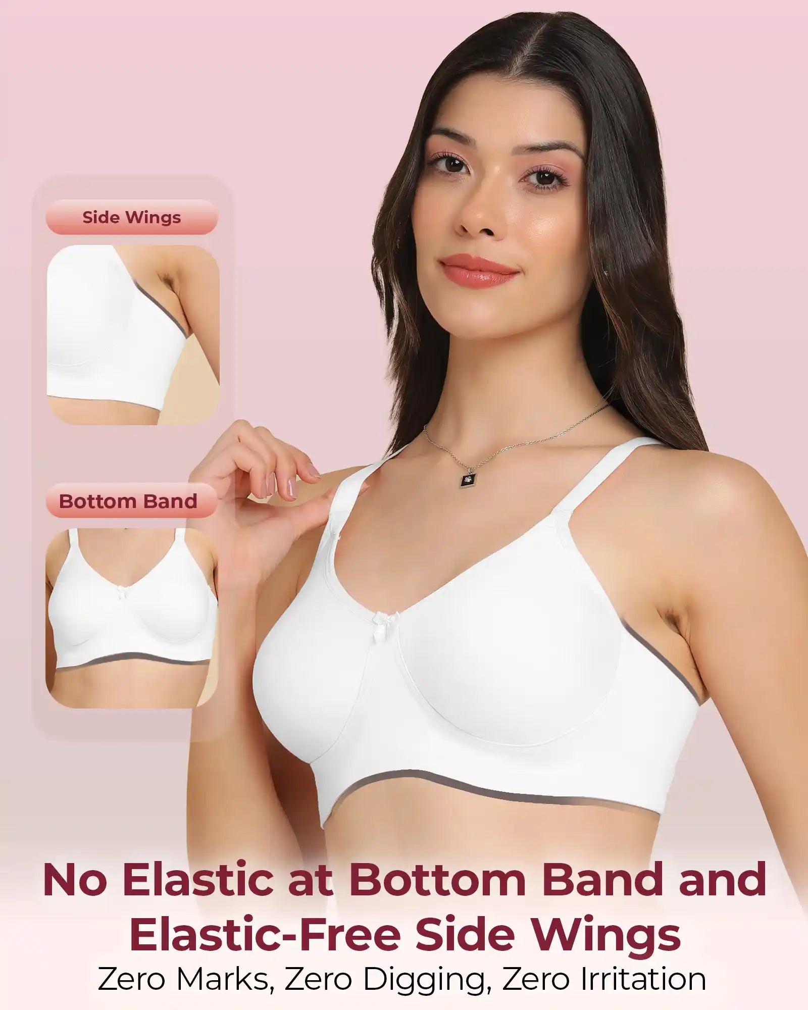 Sushme Invisi-Soft Easy-Fit Seamless Bonded T-Shirt Bra | Full Coverage | Elastic-Free Comfort | Wire-Free | Elastic-Free Side Wings | B. C. D Cup Sizes(Sushme IS 352-WH)