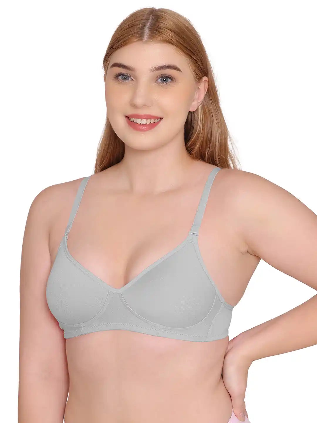 Sushme Lightly Padded Super Soft Bra - Cotton Rich - Full Coverage, Multiway Straps, Wireless, Seamless- T-Shirt Bra (Sushme 611-GRY)