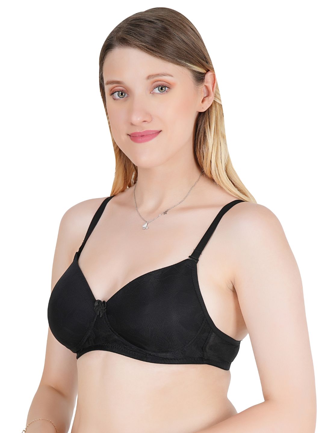 Tweens Women's Lightly Padded Full Coverage Designer Lace Bra- Available in B & C Cup Sizes, Wirefree, Rash-Free Straps (SUSHME 2504-BLK)