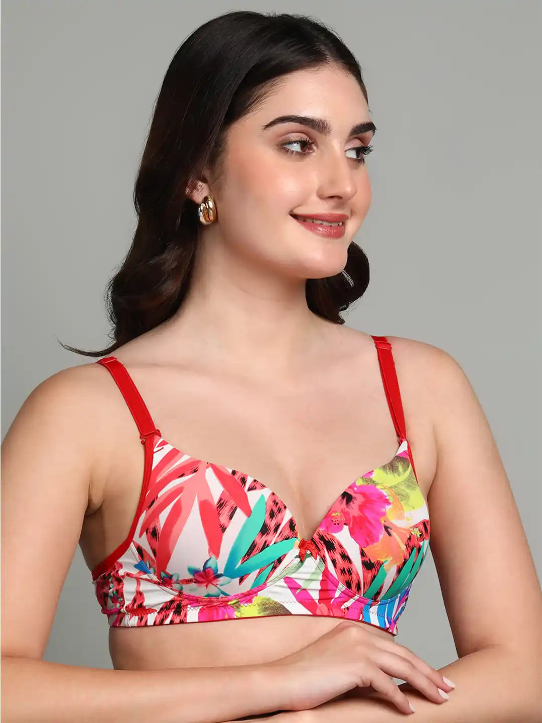 Sushme Medium Padded Cotton Rich Bra - Full Coverage, Seamless, Multiway Straps, Wirefree Everyday T-Shirt Bra (Sushme 15338-PRINTED)