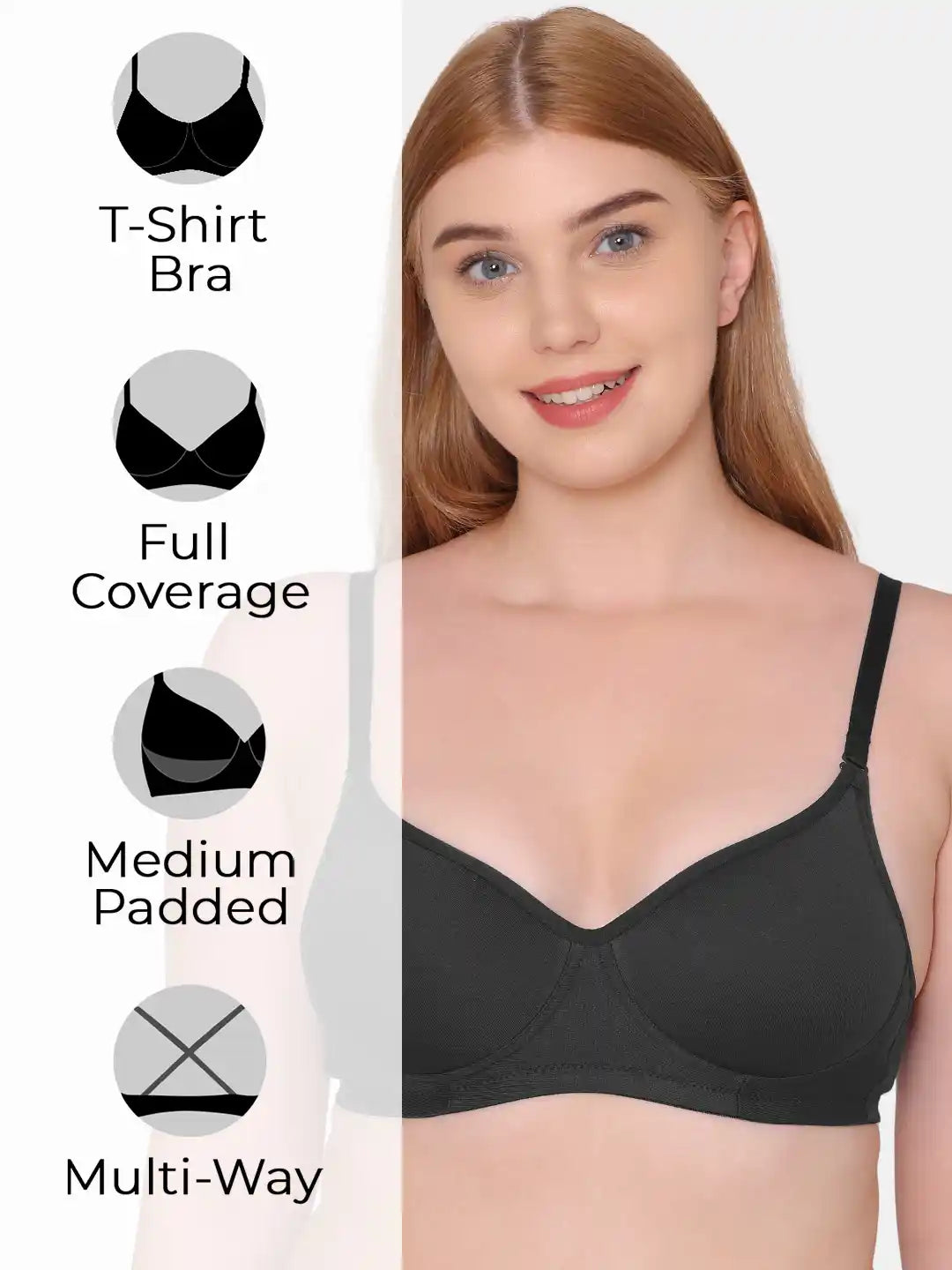 Sushme Beginners Sports Bra - Non Padded - Racer Back - Broad Strap - Full Coverage - Wirefree, Seamless T-Shirt Bra (Sushme 1301-BLK)