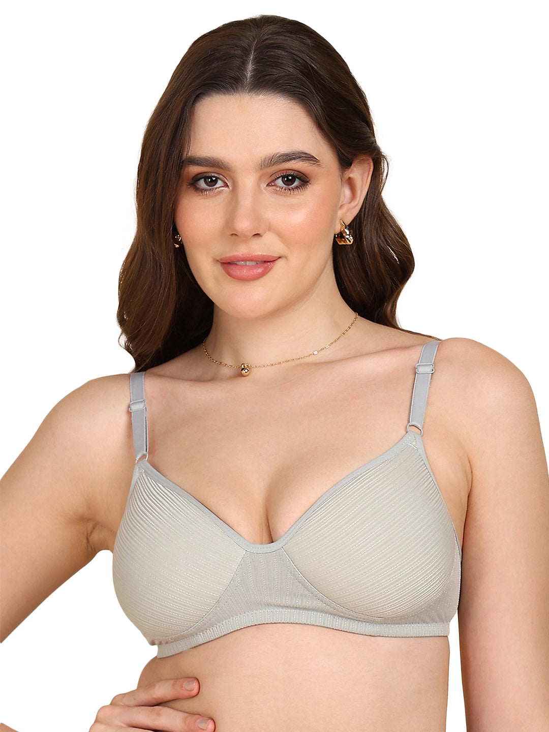 Sushme Lightly Padded Stripe-Print Full Coverage Bra | Non-Wired | Everyday Comfort | Regular Back (Sushme 5415)