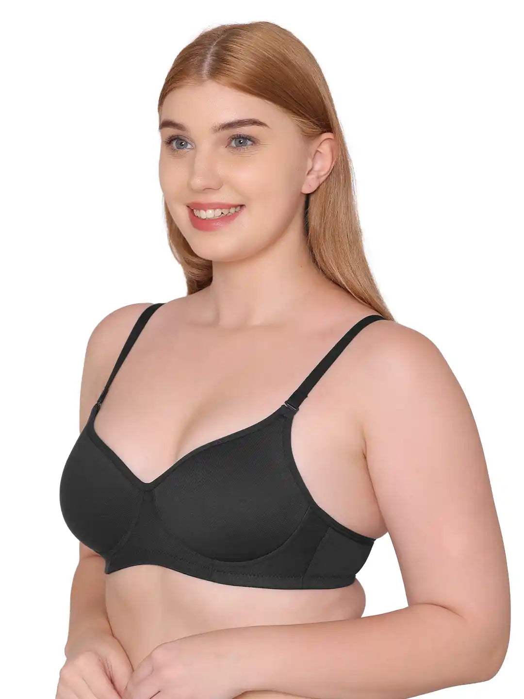 Sushme Lightly Padded Super Soft Bra - Cotton Rich - Full Coverage, Multiway Straps, Wireless, Seamless- T-Shirt Bra (Sushme 611-BLK)