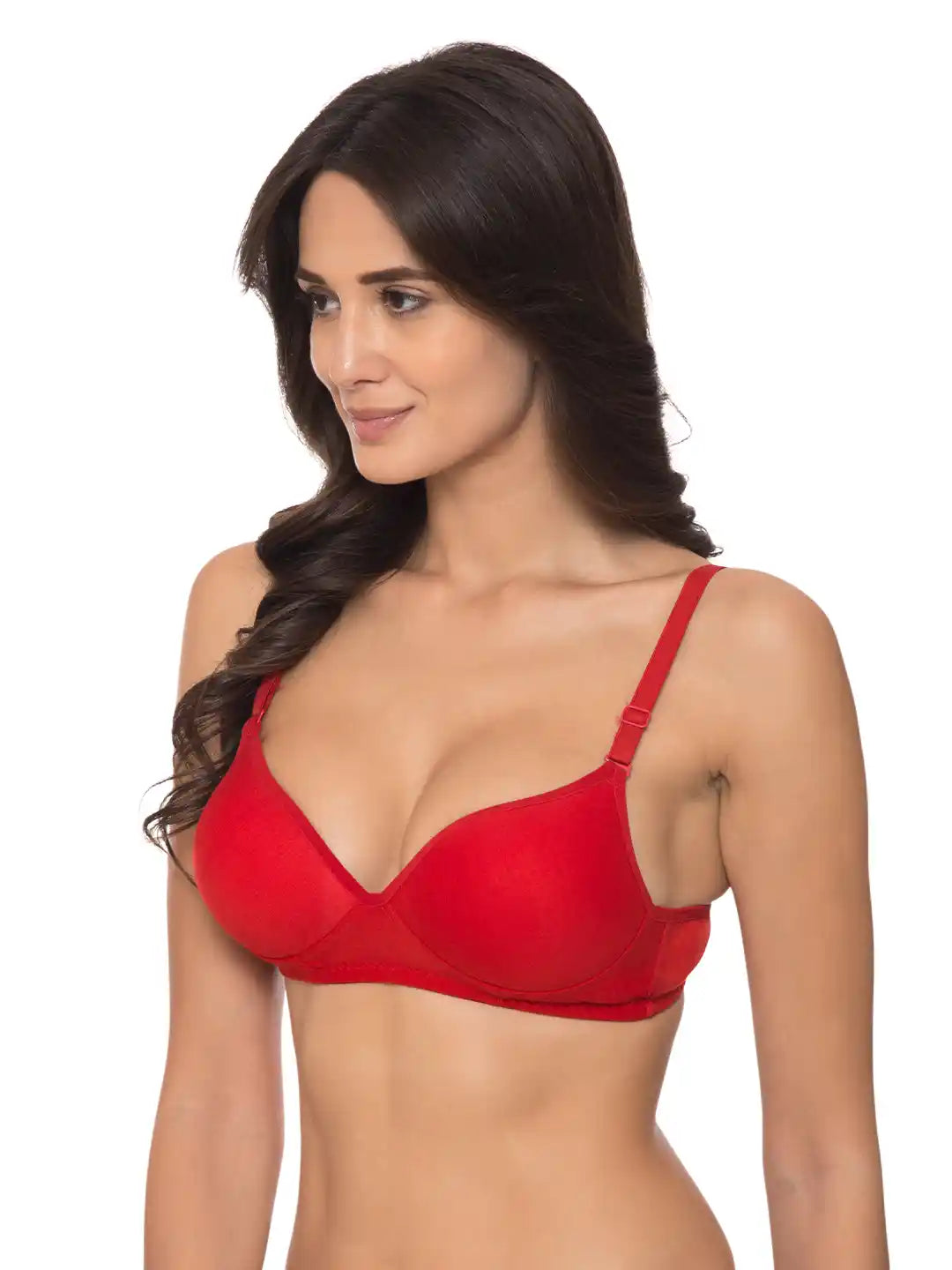 Sushme Heavily Padded Push-Up Bra - Cotton Rich - Balconette - 3/4th Coverage, Seamless, Wireless, Multiway Straps - T-Shirt Bra (Sushme 15-RD)