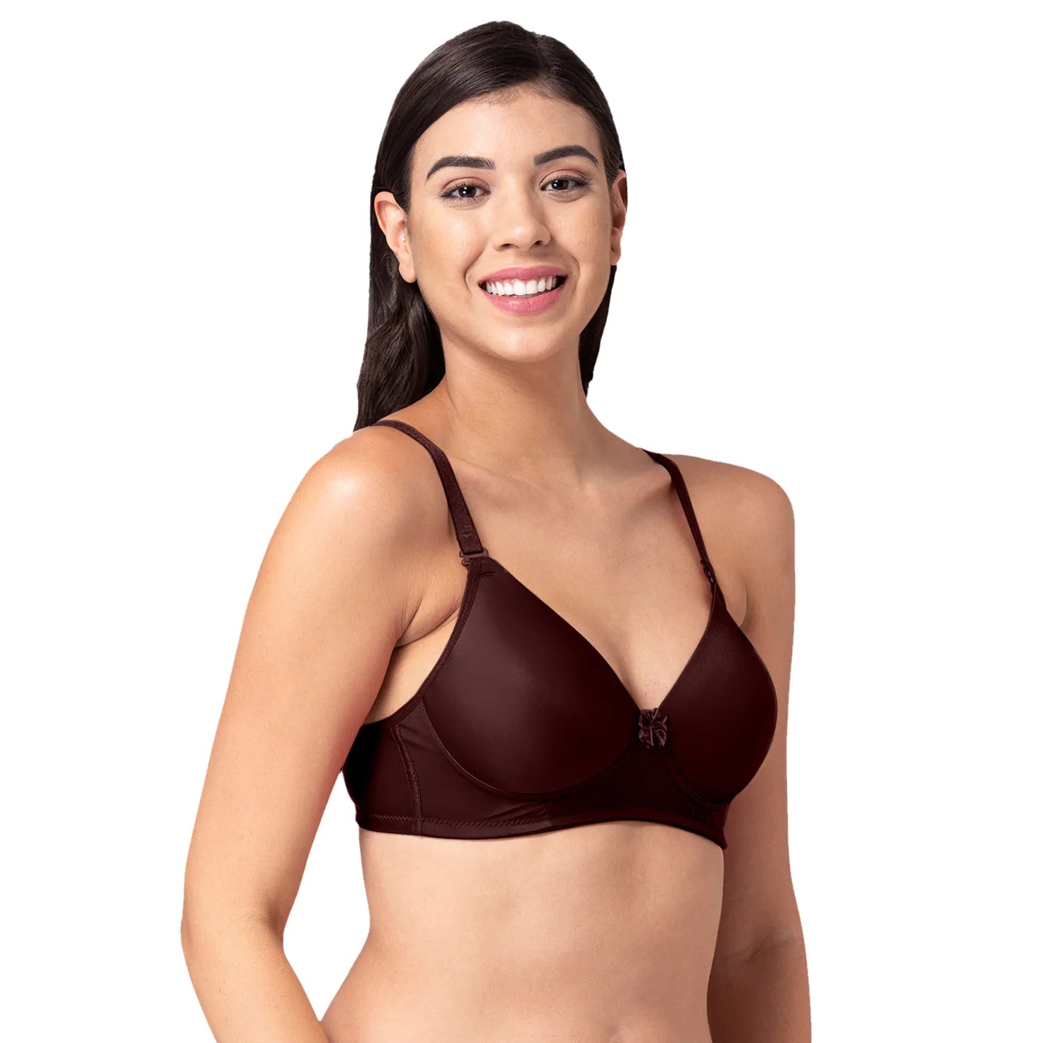 Sushme Heavily Padded Semi Push-Up Bra - Soft Polyamide Fabric - 3/4th Coverage, Wireless, Multiway Straps, Seamless - Everyday T-Shirt Bra (Sushme-199-COFE)