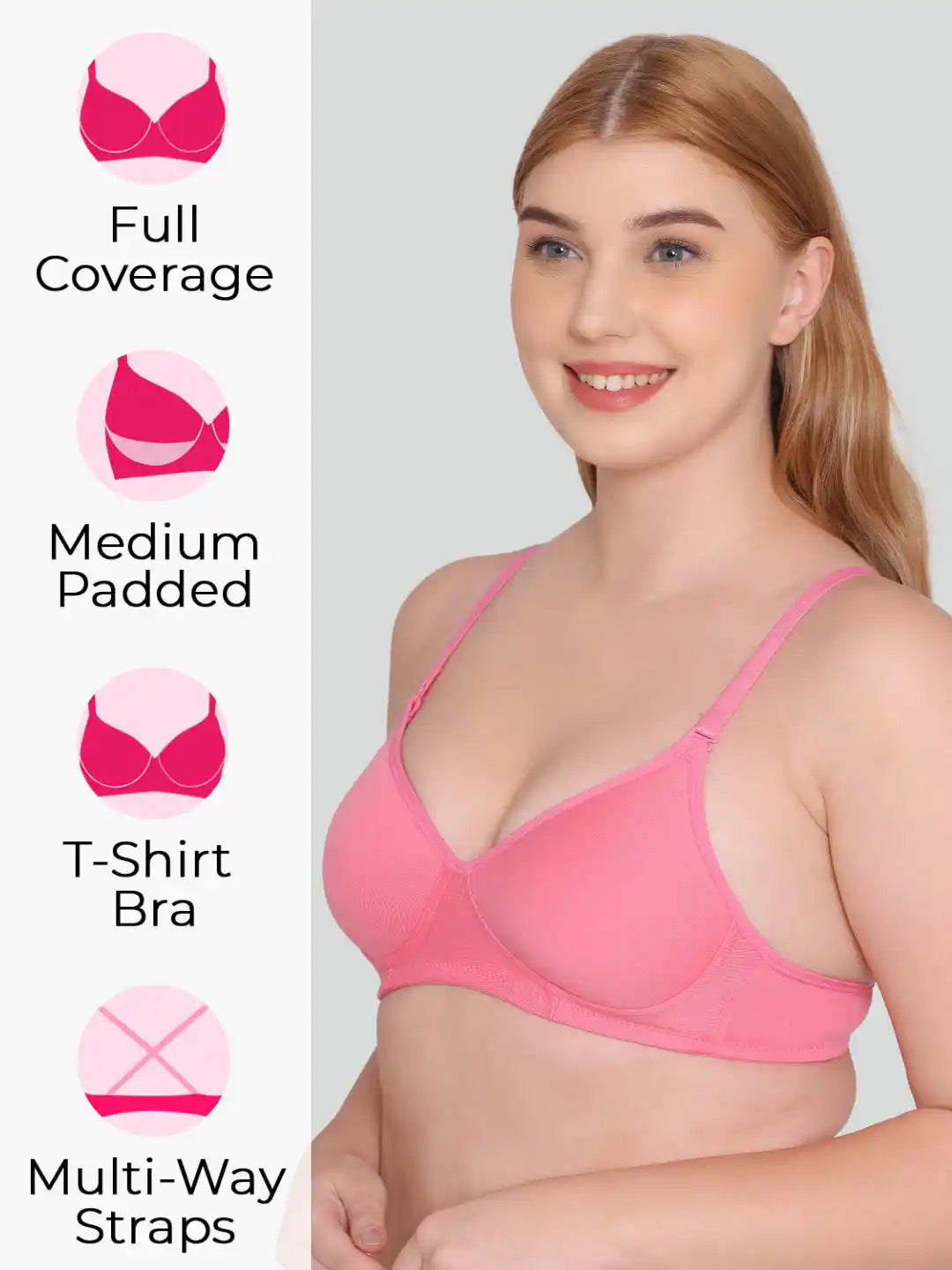 Sushme Beginners Sports Bra - Non Padded - Racer Back - Broad Strap - Full Coverage - Wirefree, Seamless T-Shirt Bra (Sushme 1301-ROS)