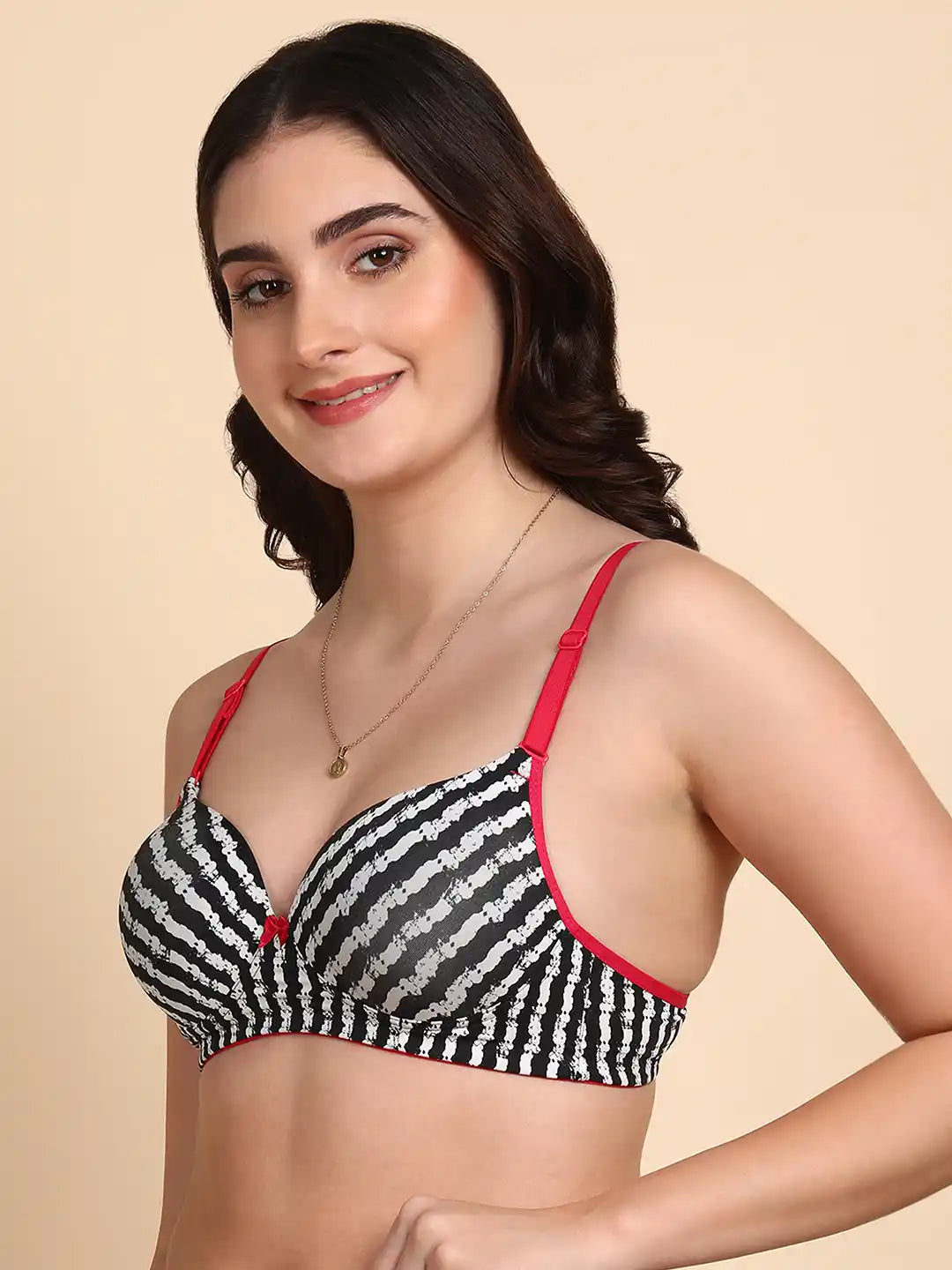 Sushme Medium Padded Cotton Rich Bra - Full Coverage, Seamless, Multiway Straps, Wirefree Everyday T-Shirt Bra (Sushme 15336-PRINTED)