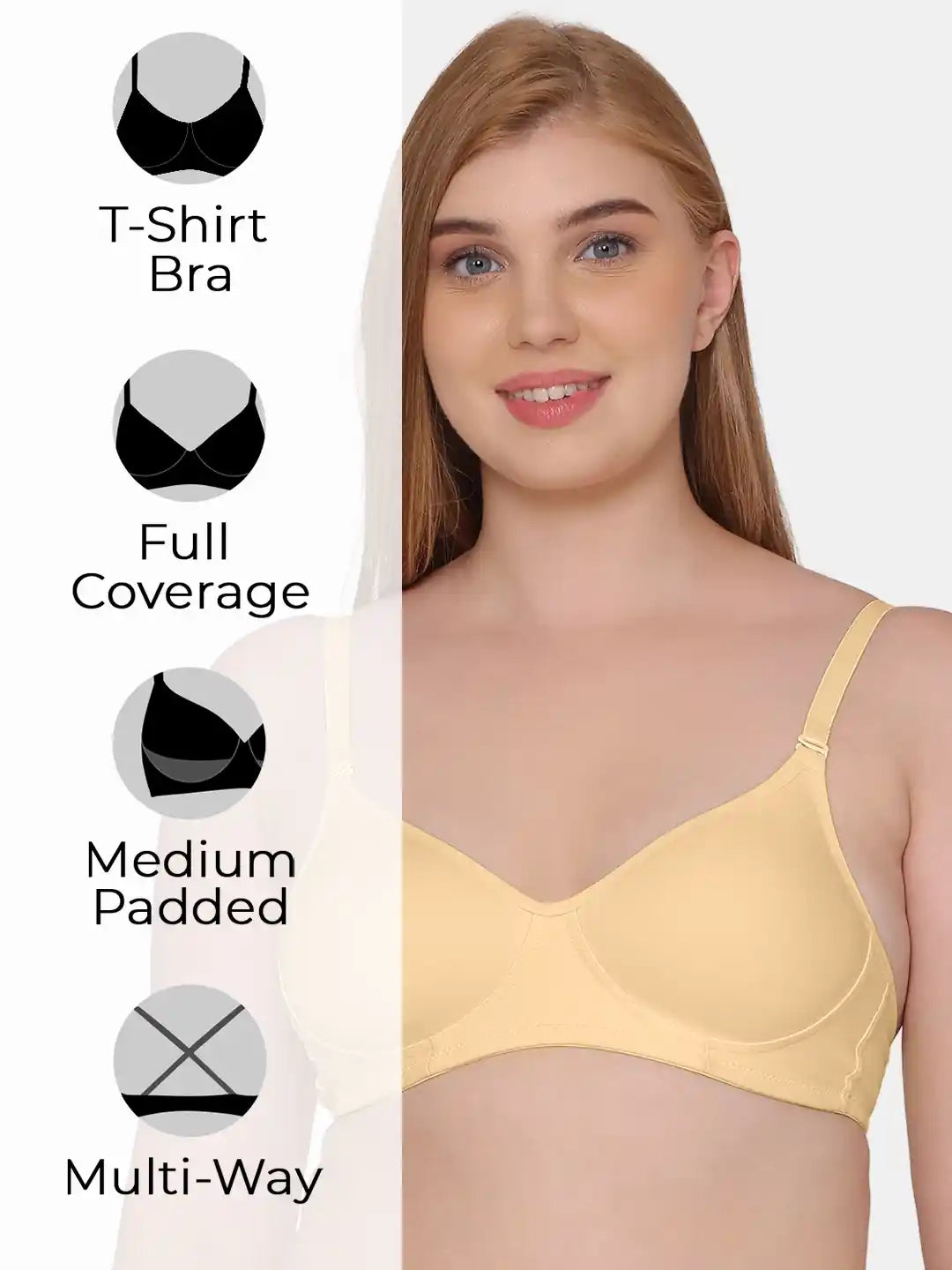 Sushme Beginners Sports Bra - Non Padded - Racer Back - Broad Strap - Full Coverage - Wirefree, Seamless T-Shirt Bra (Sushme 1301-SK)