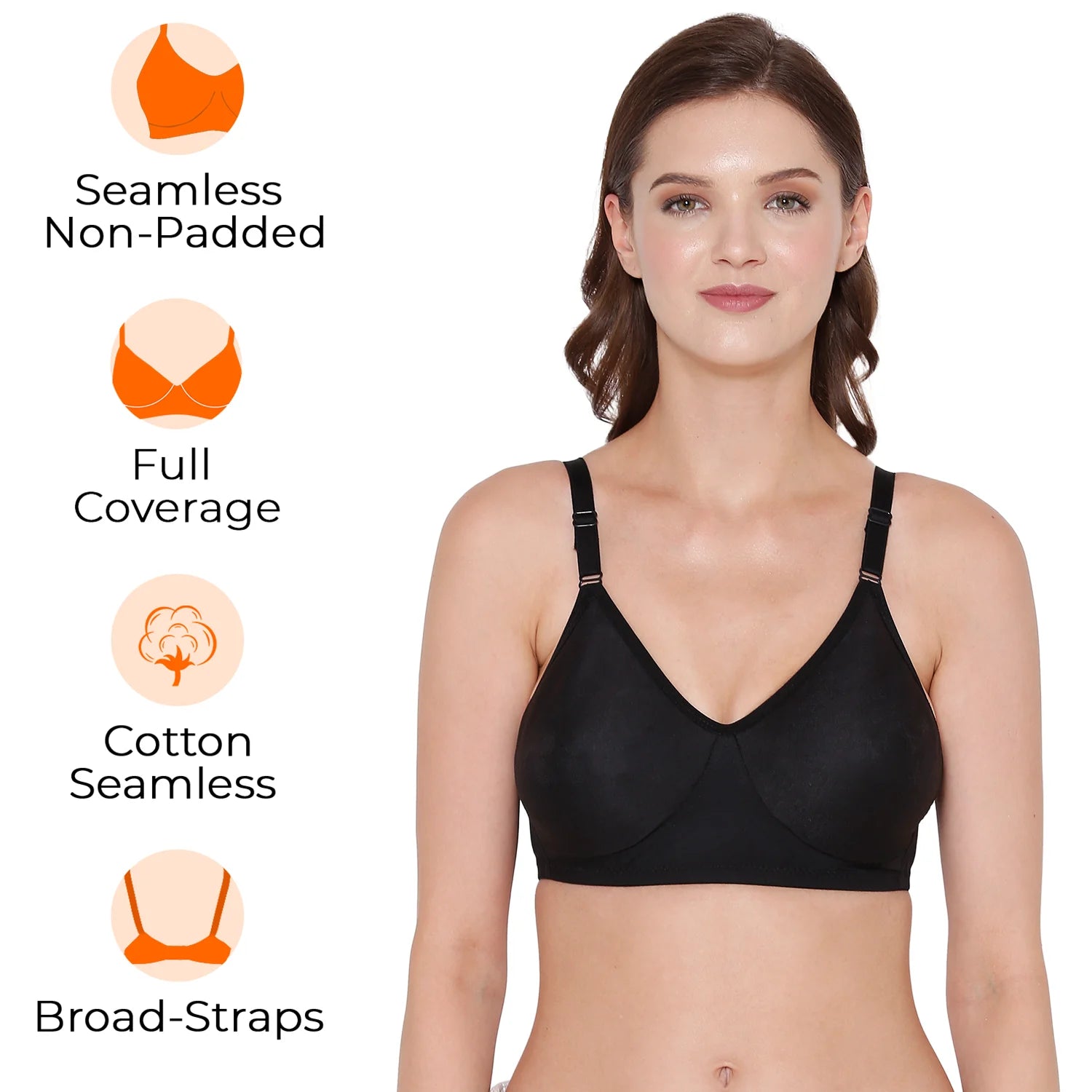 Sushme Minimiser Bra - Everyday Fit - Non Padded - Cotton Rich - Full Coverage - Wirefree - Adjustable Regular Straps - Seamed Bra (Sushme SS-03-BLK)