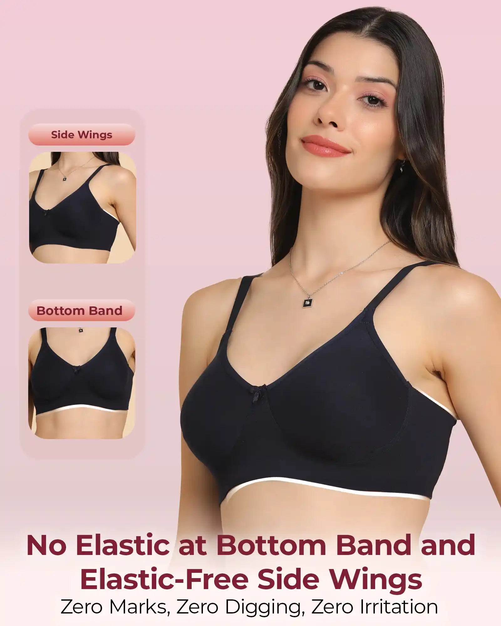 Sushme Invisi-Soft Easy-Fit Seamless Bonded T-Shirt Bra | Full Coverage | Elastic-Free Comfort | Wire-Free | Elastic-Free Side Wings | B. C. D Cup Sizes(Sushme IS 352-NBLU)
