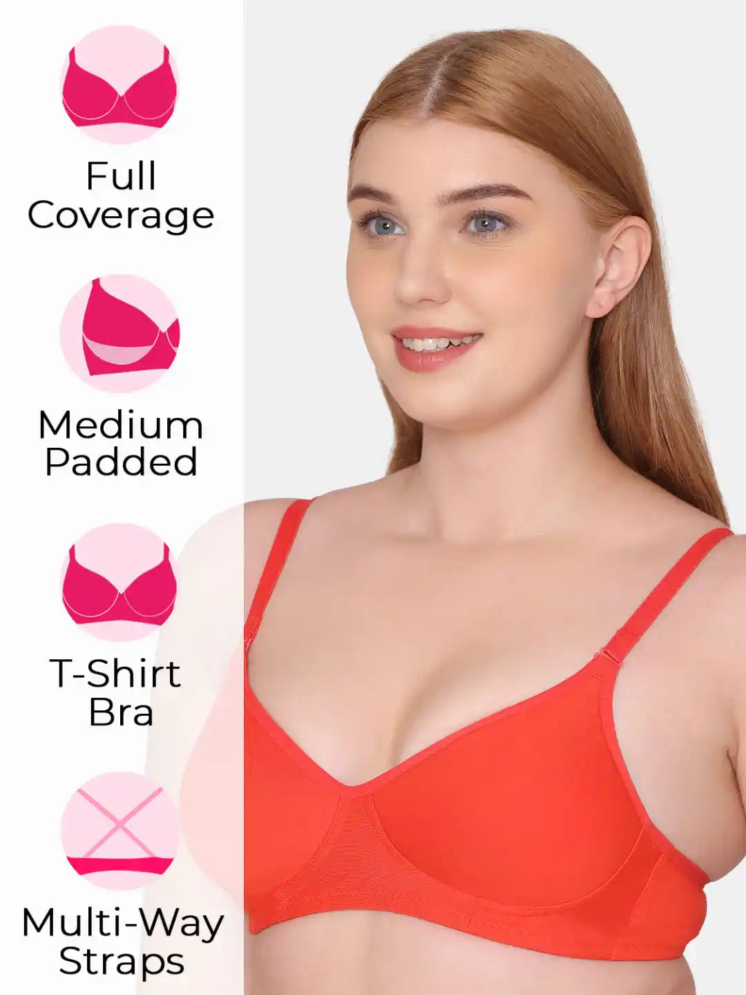 Sushme Beginners Sports Bra - Non Padded - Racer Back - Broad Strap - Full Coverage - Wirefree, Seamless T-Shirt Bra (Sushme 1301-CHRY)