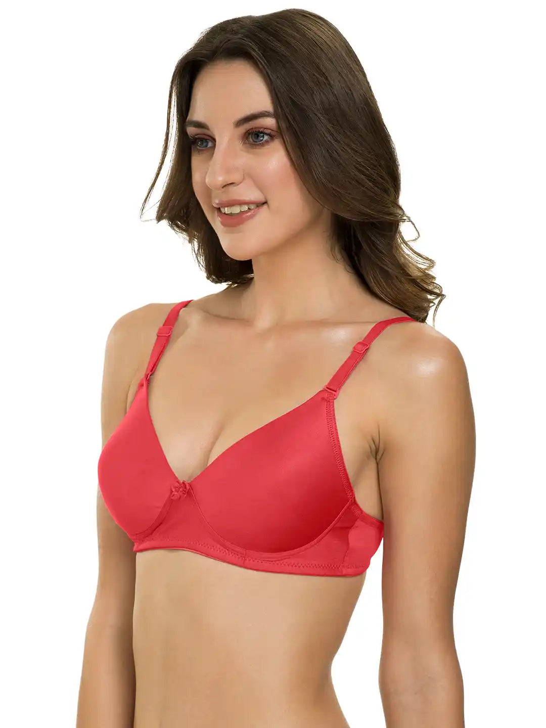 Sushme Heavily Padded Semi Push-Up Bra - Soft Polyamide Fabric - 3/4th Coverage, Wireless, Multiway Straps, Seamless - Everyday T-Shirt Bra (Sushme-199-CRL)