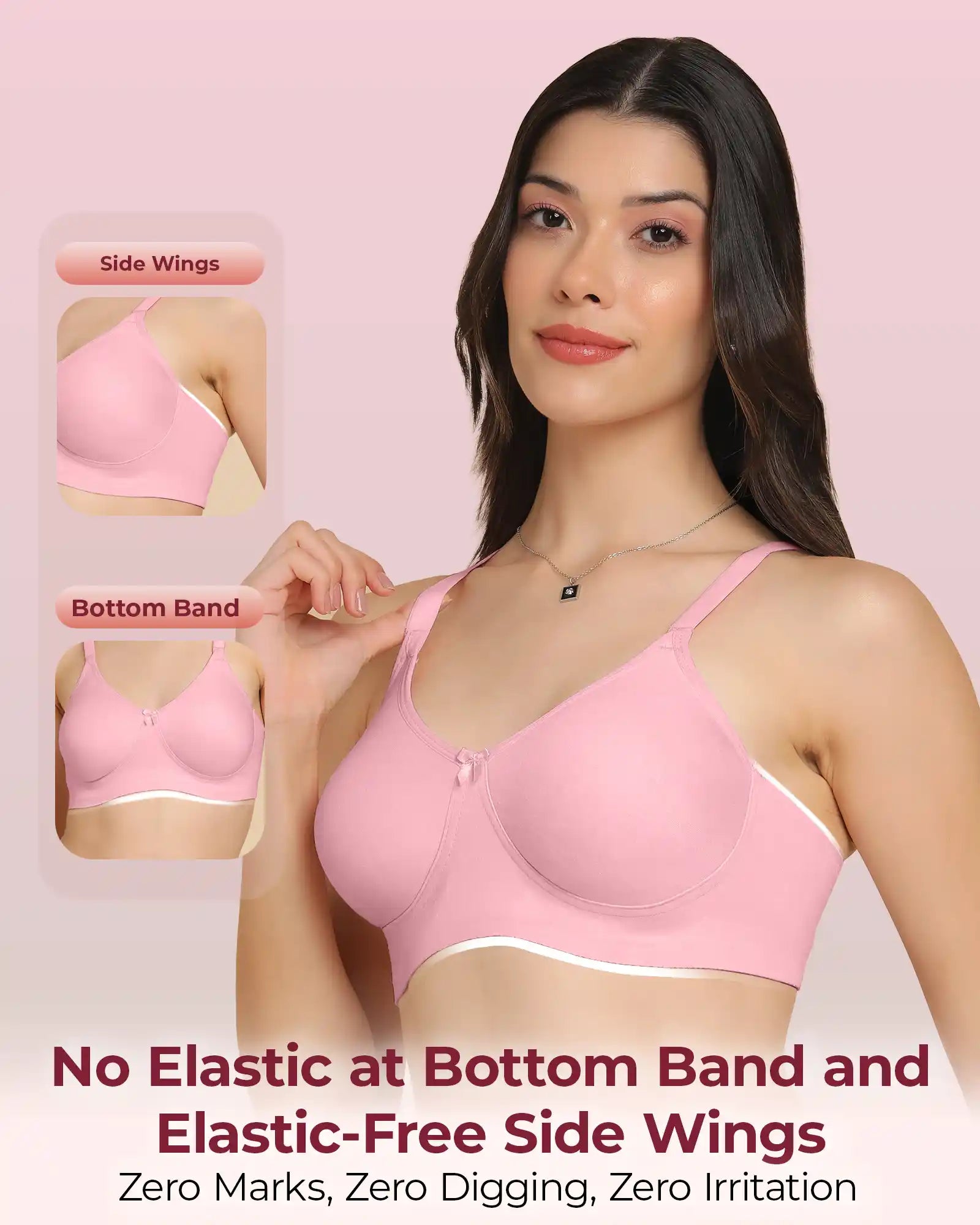Sushme Invisi-Soft Easy-Fit Seamless Bonded T-Shirt Bra | Full Coverage | Elastic-Free Comfort | Wire-Free | Elastic-Free Side Wings | B. C. D Cup Sizes(Sushme IS 352-PLM)