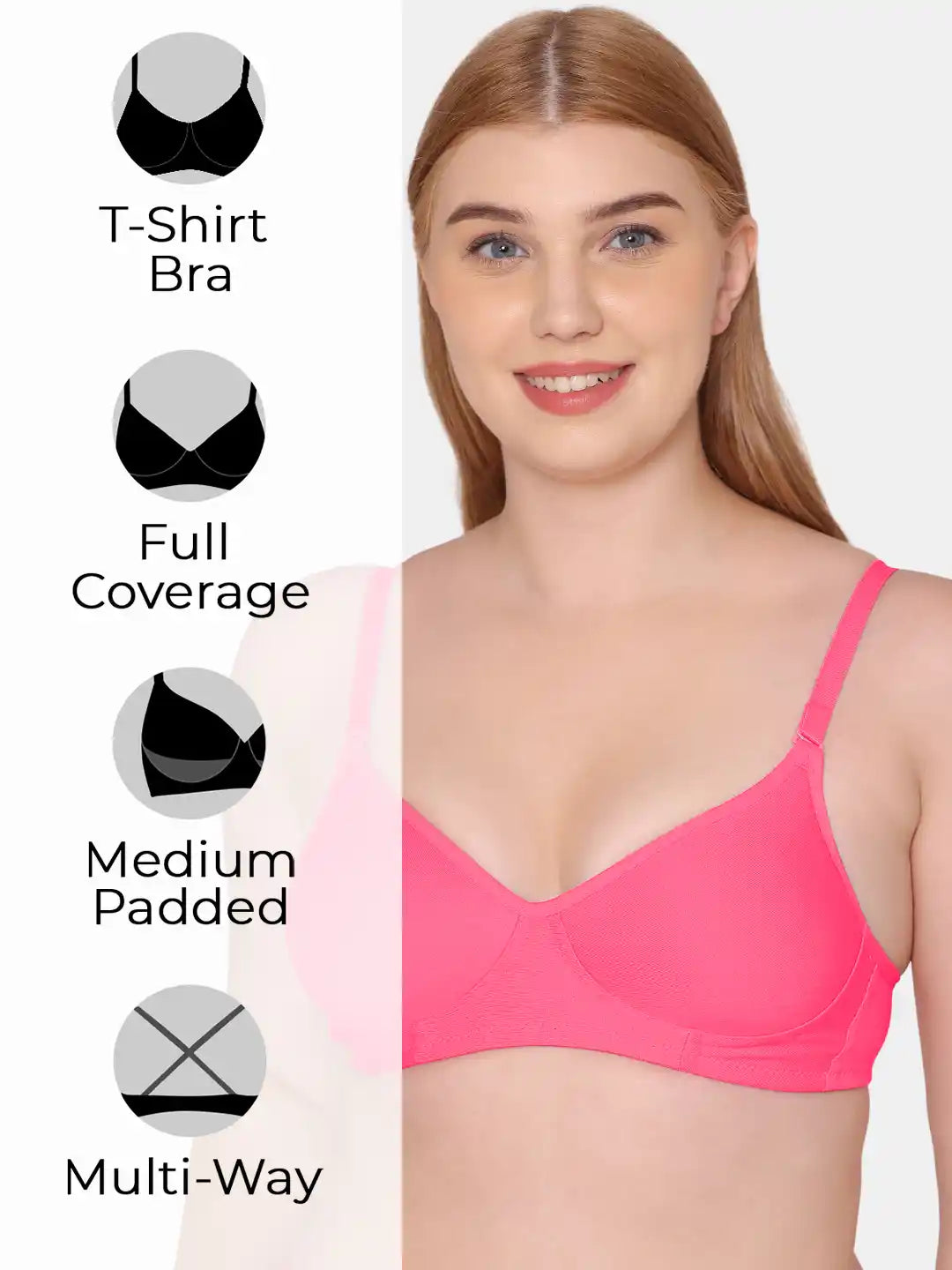 Sushme Beginners Sports Bra - Non Padded - Racer Back - Broad Strap - Full Coverage - Wirefree, Seamless T-Shirt Bra (Sushme 1301-DPK)