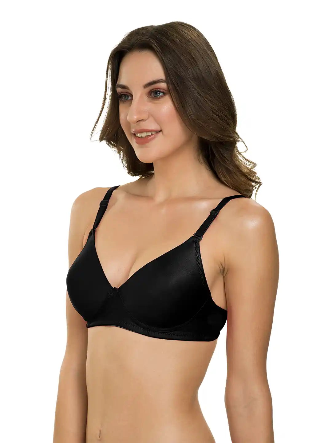 Sushme Heavily Padded Semi Push-Up Bra - Soft Polyamide Fabric - 3/4th Coverage, Wireless, Multiway Straps, Seamless - Everyday T-Shirt Bra (Sushme-199-BLK)