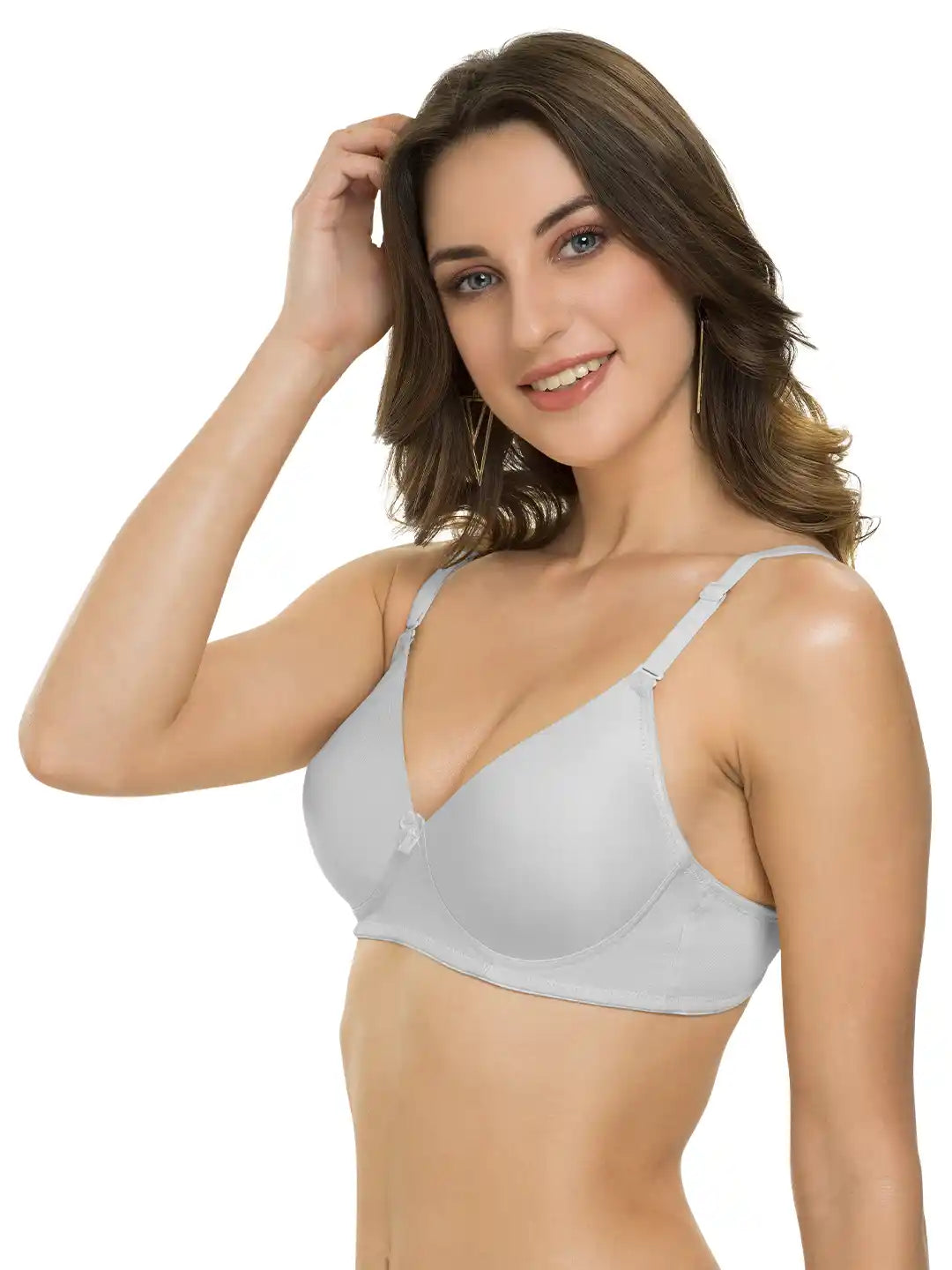 Sushme Lightly Padded Bra - Cotton Rich - Seamless, Full Coverage, Multiway Straps, Wirefree Everyday T-Shirt Bra (Sushme-1570-GRY)