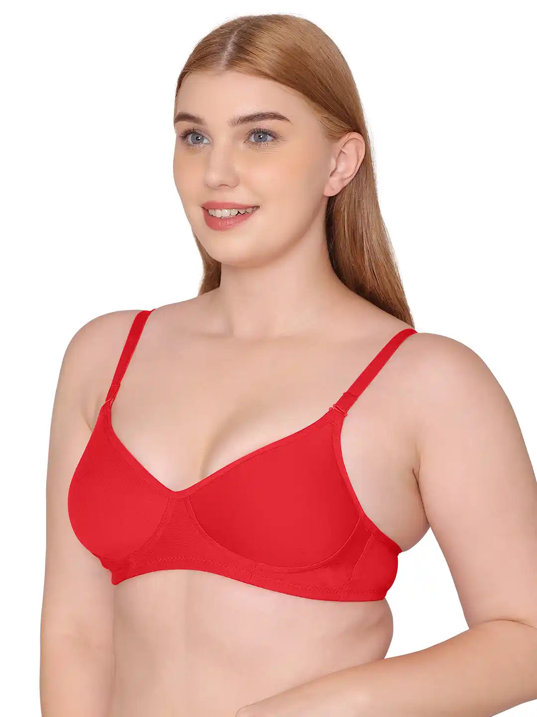 Sushme Lightly Padded Super Soft Bra - Cotton Rich - Full Coverage, Multiway Straps, Wireless, Seamless- T-Shirt Bra (Sushme 611-RD)