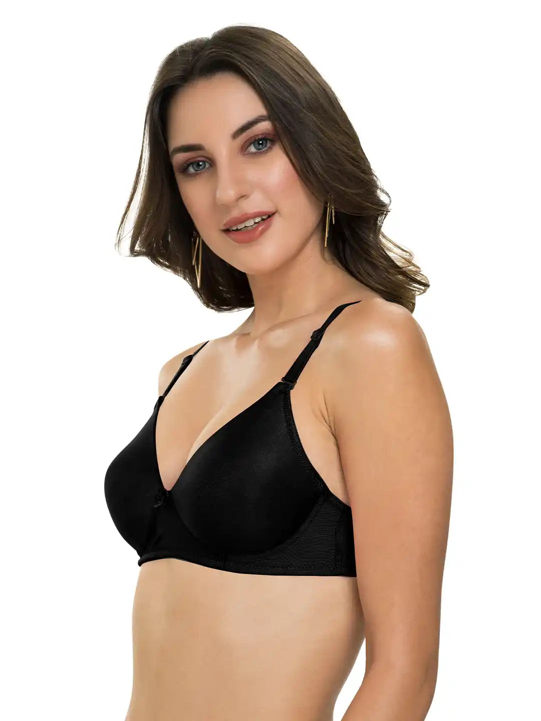 Sushme Lightly Padded Bra - Cotton Rich - Seamless, Full Coverage, Multiway Straps, Wirefree Everyday T-Shirt Bra (Sushme-1570-BLK)