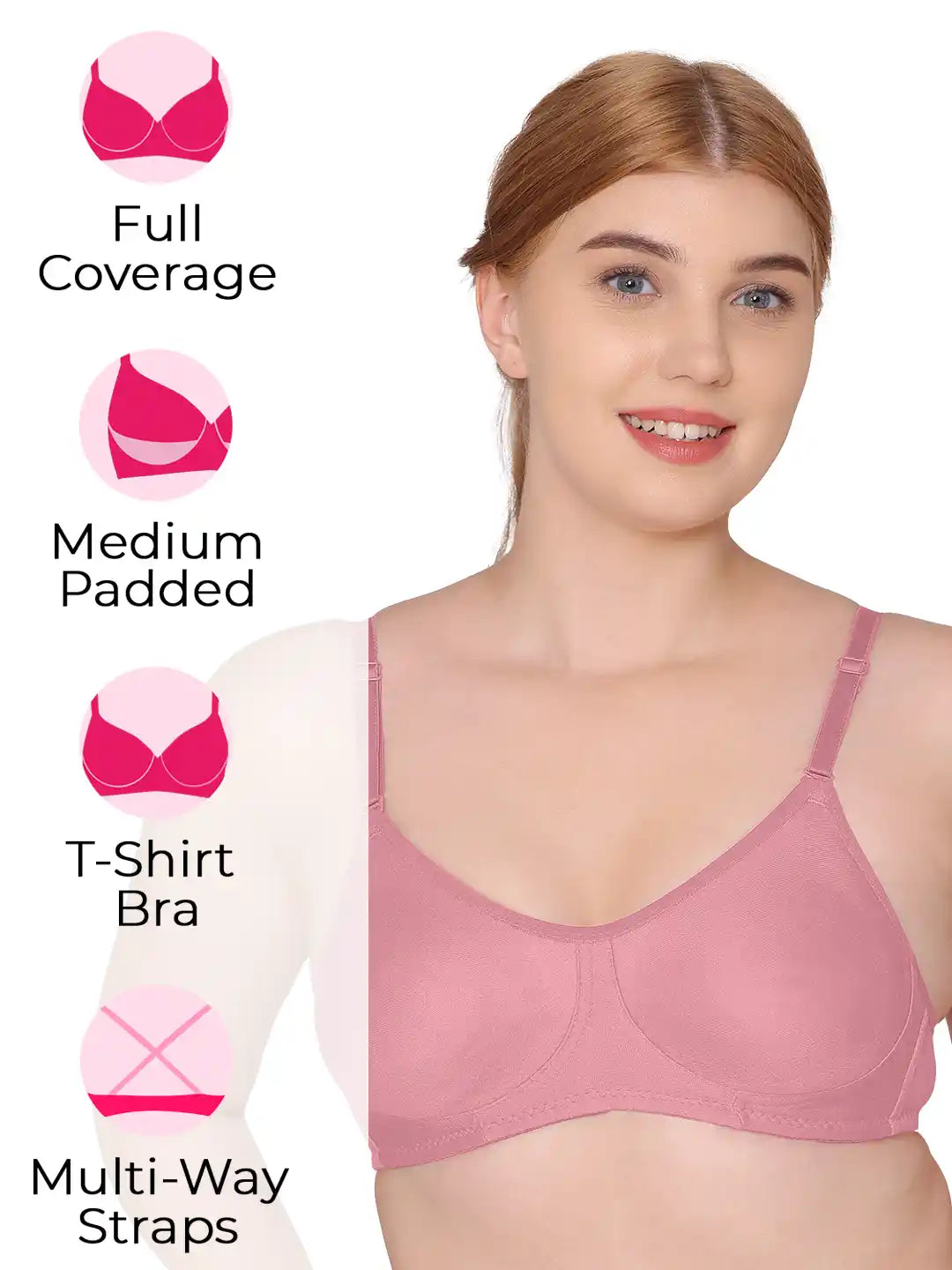 Sushme Non Padded Uniform Bra - Cotton Rich Fabric - Full Coverage, Multiway Straps, Wirefree, Seamless T-Shirt Bra (Sushme-253-PLM)