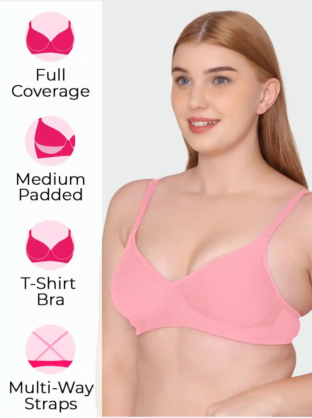 Sushme Beginners Sports Bra - Non Padded - Racer Back - Broad Strap - Full Coverage - Wirefree, Seamless T-Shirt Bra (Sushme 1301-PLM)