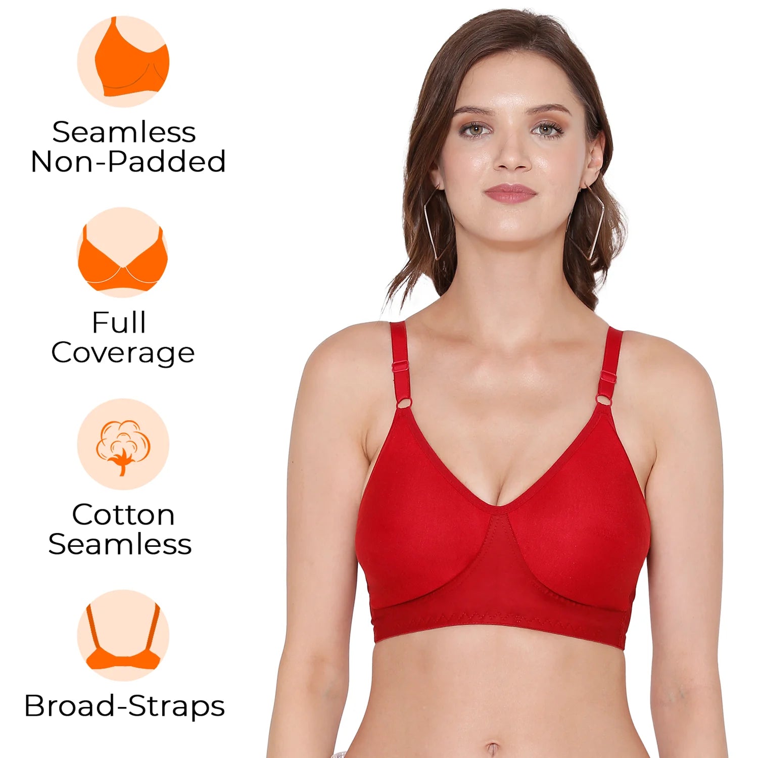 Sushme Minimiser Bra - Everyday Fit - Non Padded - Cotton Rich - Full Coverage - Wirefree - Adjustable Regular Straps - Seamed Bra (Sushme SS-03-RD)