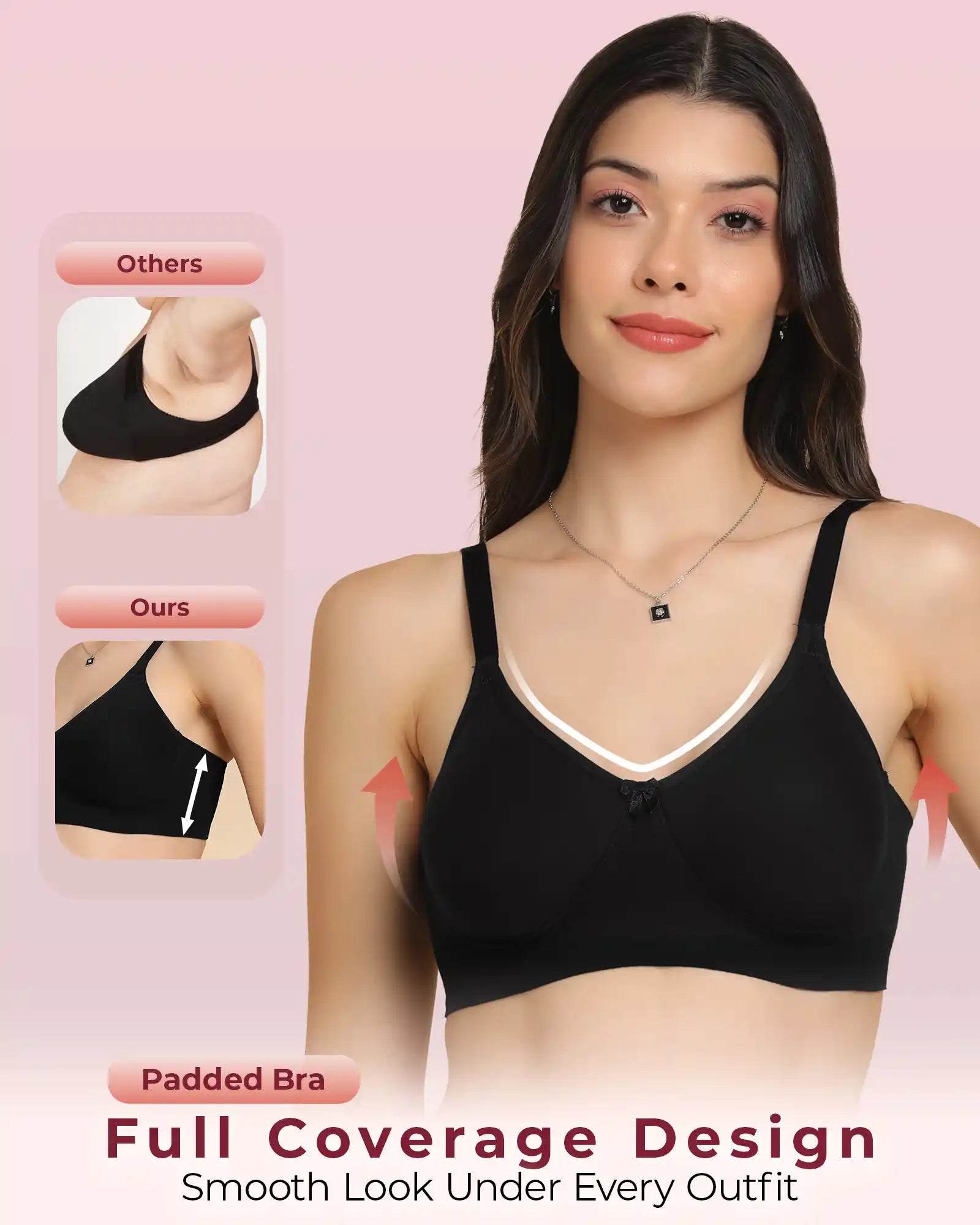 Sushme Invisi-Soft Easy-Fit Seamless Bonded Lightly Padded Bra | Full Coverage | Elastic-Free Comfort | Wire-Free | Elastic-Free Side Wings | B. C. D Cup Sizes(Sushme IS 1013-BLK)