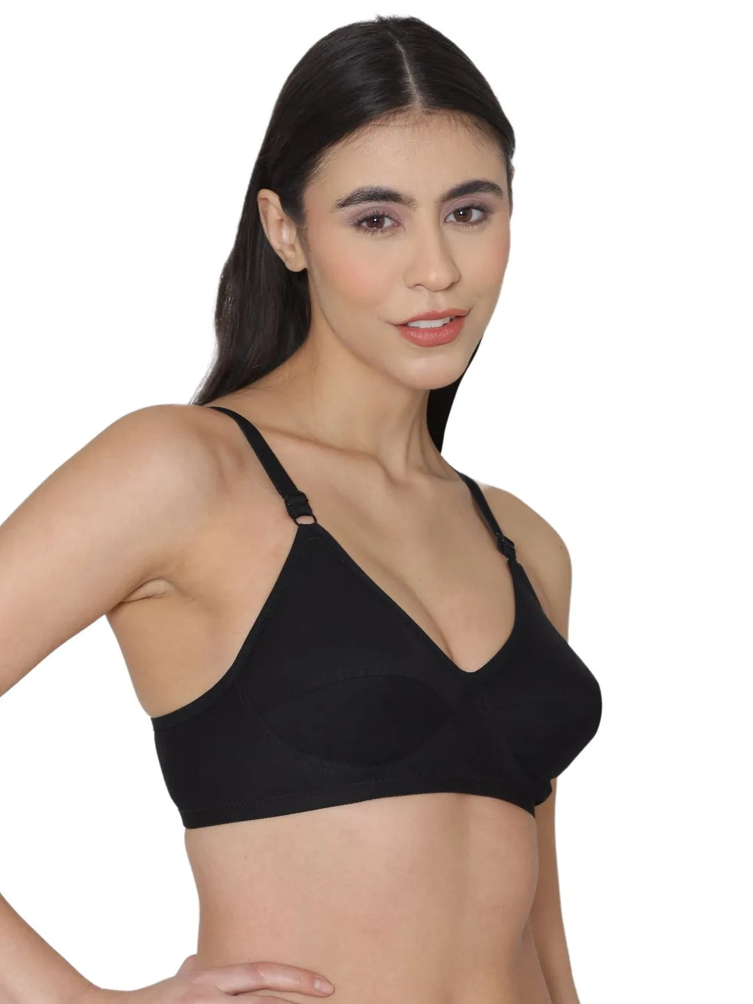 Sushme Minimiser Full Figure Bra - 100% Cotton - Non-Padded - Full Coverage, Wireless Seamed Bra (Sushme 375-BLK)