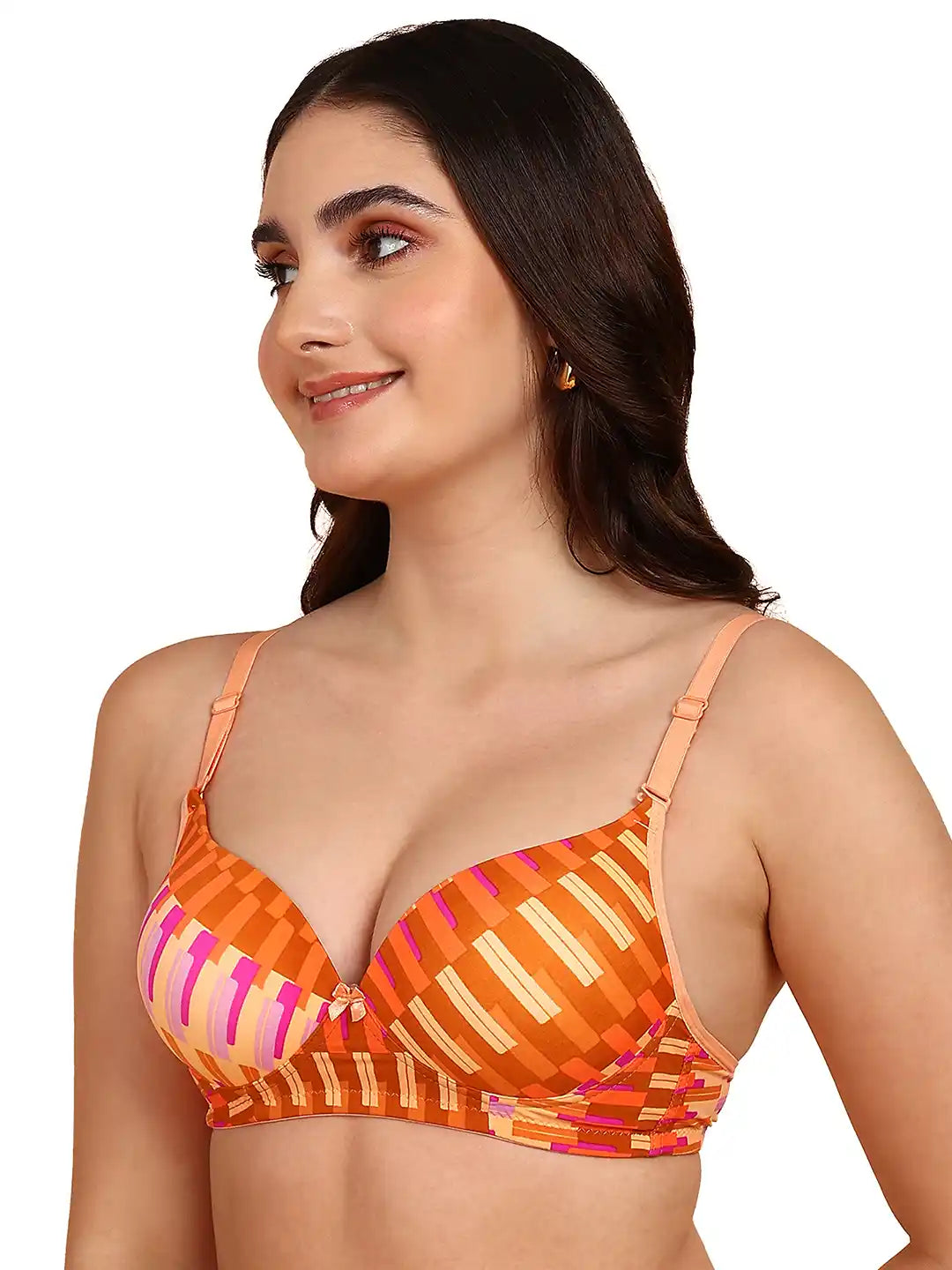 Sushme Medium Padded Cotton Rich Bra - Full Coverage, Seamless, Multiway Straps, Wirefree Everyday T-Shirt Bra (Sushme 15332-PRINTED)