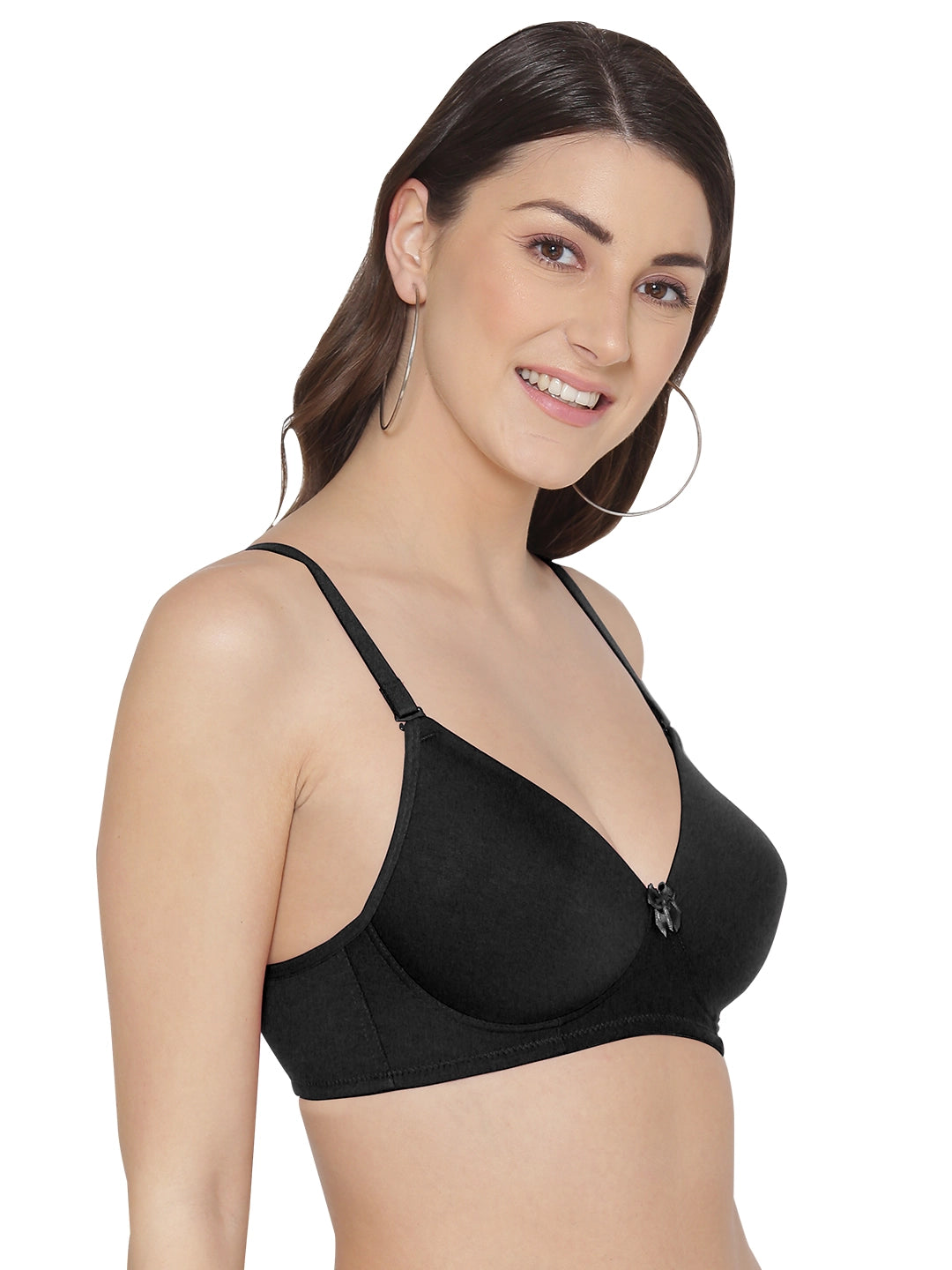 Sushme Lightly Padded Cotton Lycra Bra (Plus Size) - Wirefee, Full Coverage, Multiway Straps Seamless Bra (Sushme-LW-313-BLK)