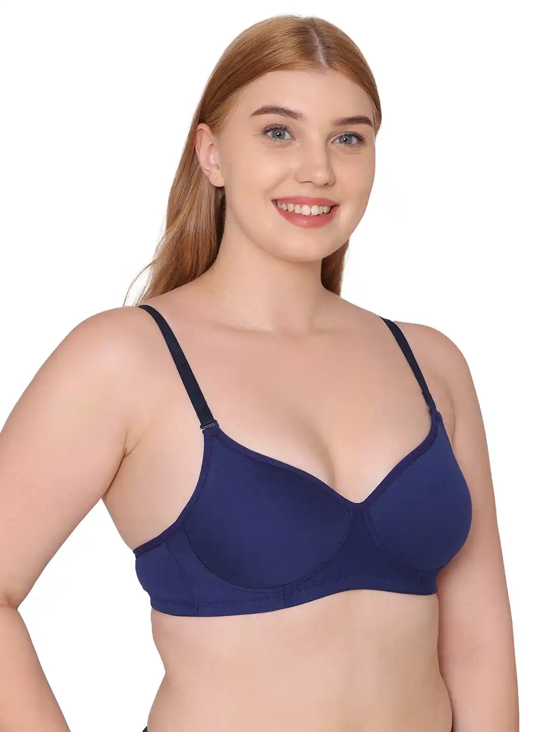 Sushme Super Soft Medium Padded Bra - Cotton Rich Fabric - Full Coverage, Multiway Straps, Wirefree, Seamless T-Shirt Bra (Sushme 5555-NBLU)