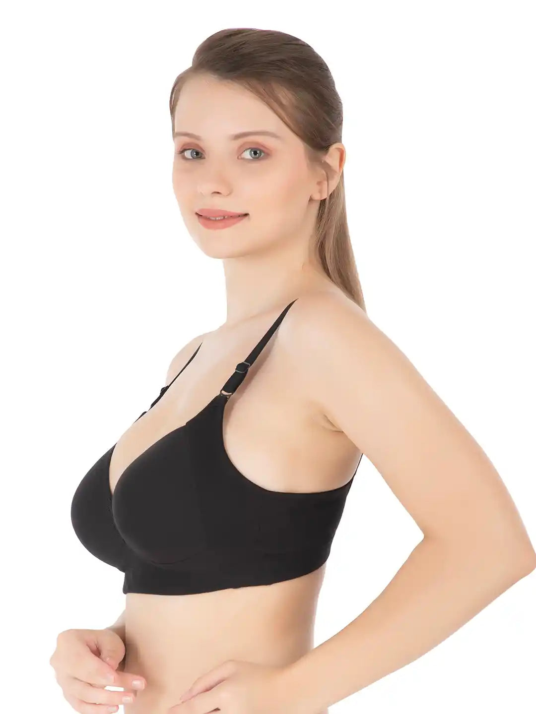 Sushme Minimiser Medium Padded Cotton Lycra Bra (Plus Size) - Triple Hook - Full Coverage - Wirefree - Seamless T-Shirt Bra (Sushme-LW-320-BLK)