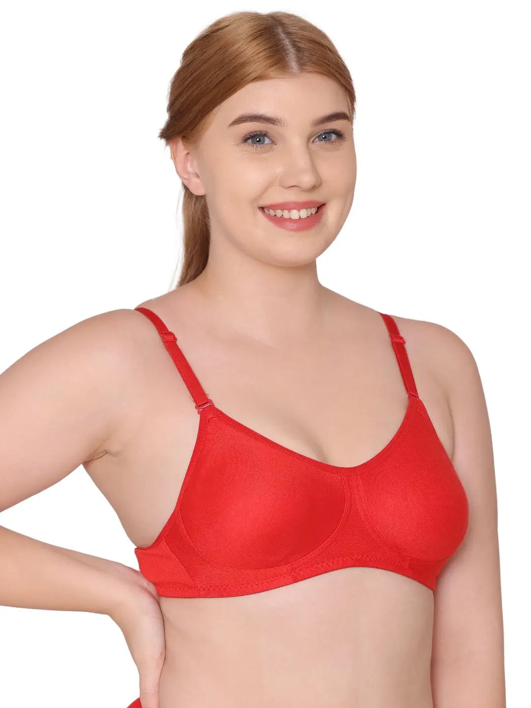 Sushme Non Padded Bra - Cotton Rich - Full Coverage, Wireless, Seamless, Multiway Straps - T-Shirt Bra (Sushme 91-RD)