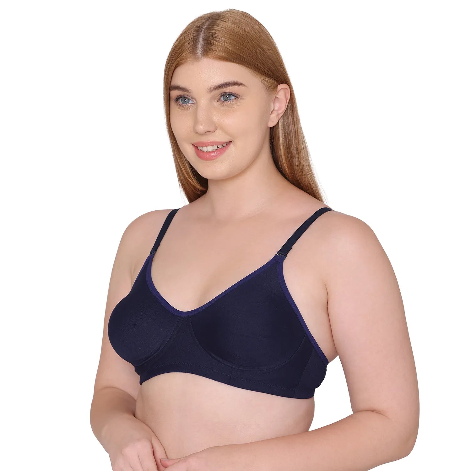 Sushme Non Padded Uniform Bra - Cotton Rich Fabric - Full Coverage, Multiway Straps, Wirefree, Seamless T-Shirt Bra (Sushme-253-NBLU)