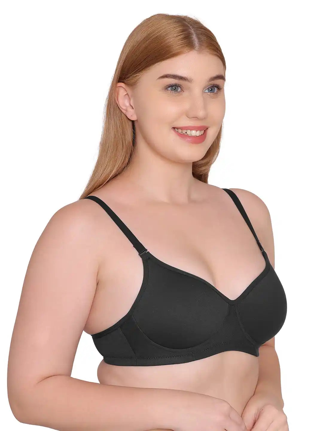 Sushme Super Soft Medium Padded Bra - Cotton Rich Fabric - Full Coverage, Multiway Straps, Wirefree, Seamless T-Shirt Bra (Sushme 5555-BLK)