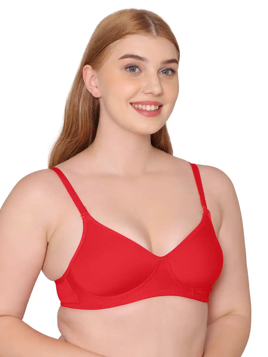 Sushme Super Soft Medium Padded Bra - Cotton Rich Fabric - Full Coverage, Multiway Straps, Wirefree, Seamless T-Shirt Bra (Sushme 5555-RD)