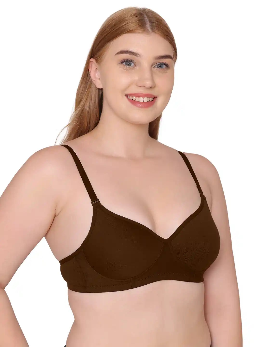 Sushme Super Soft Medium Padded Bra - Cotton Rich Fabric - Full Coverage, Multiway Straps, Wirefree, Seamless T-Shirt Bra (Sushme 5555-COFE)