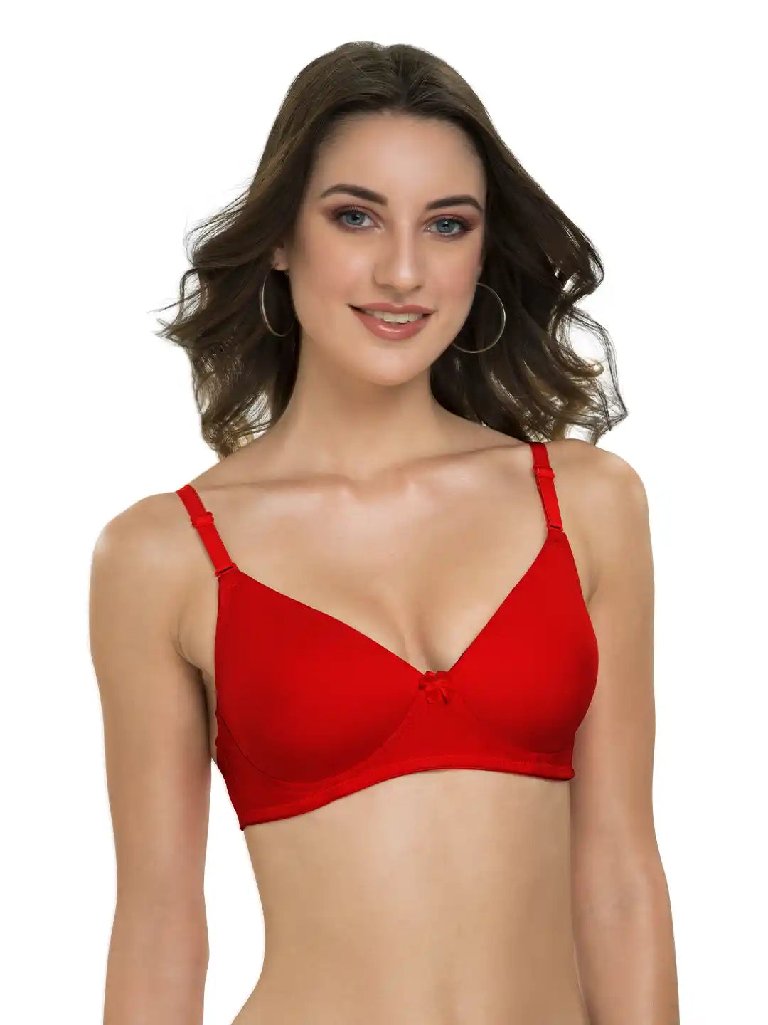 Sushme Heavily Padded Semi Push-Up Bra - Soft Polyamide Fabric - 3/4th Coverage, Wireless, Multiway Straps, Seamless - Everyday T-Shirt Bra (Sushme-199-RD)